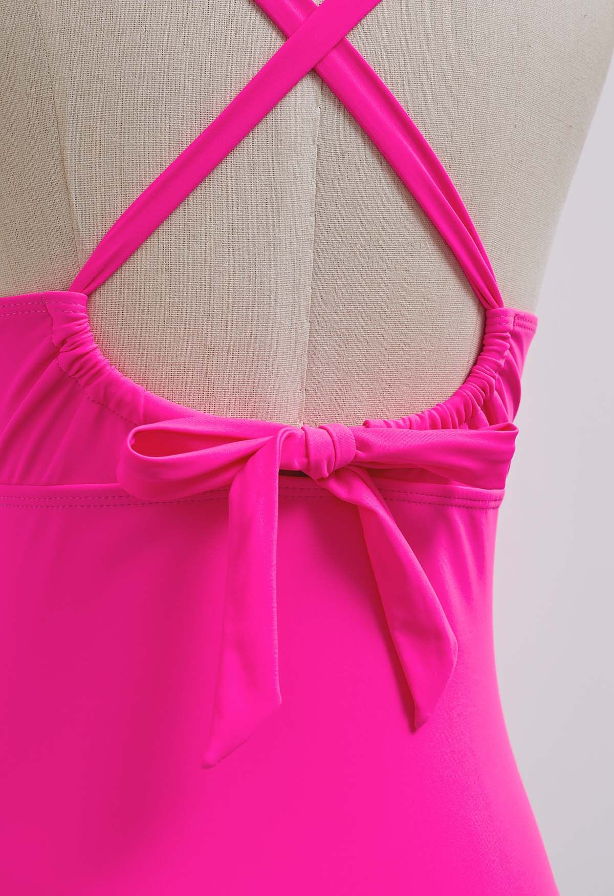 Hot Pink Beaded Trim Cut Out Swimsuit