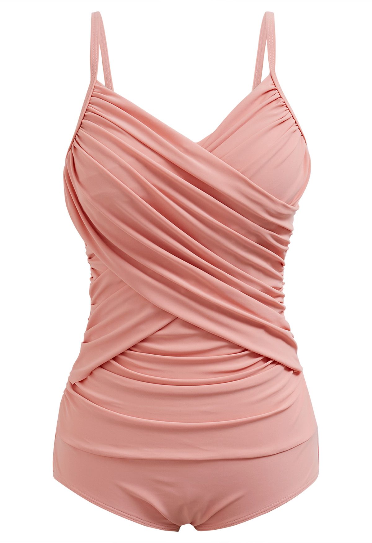 Crisscross Front Ruched One-Piece Swimsuit in Coral