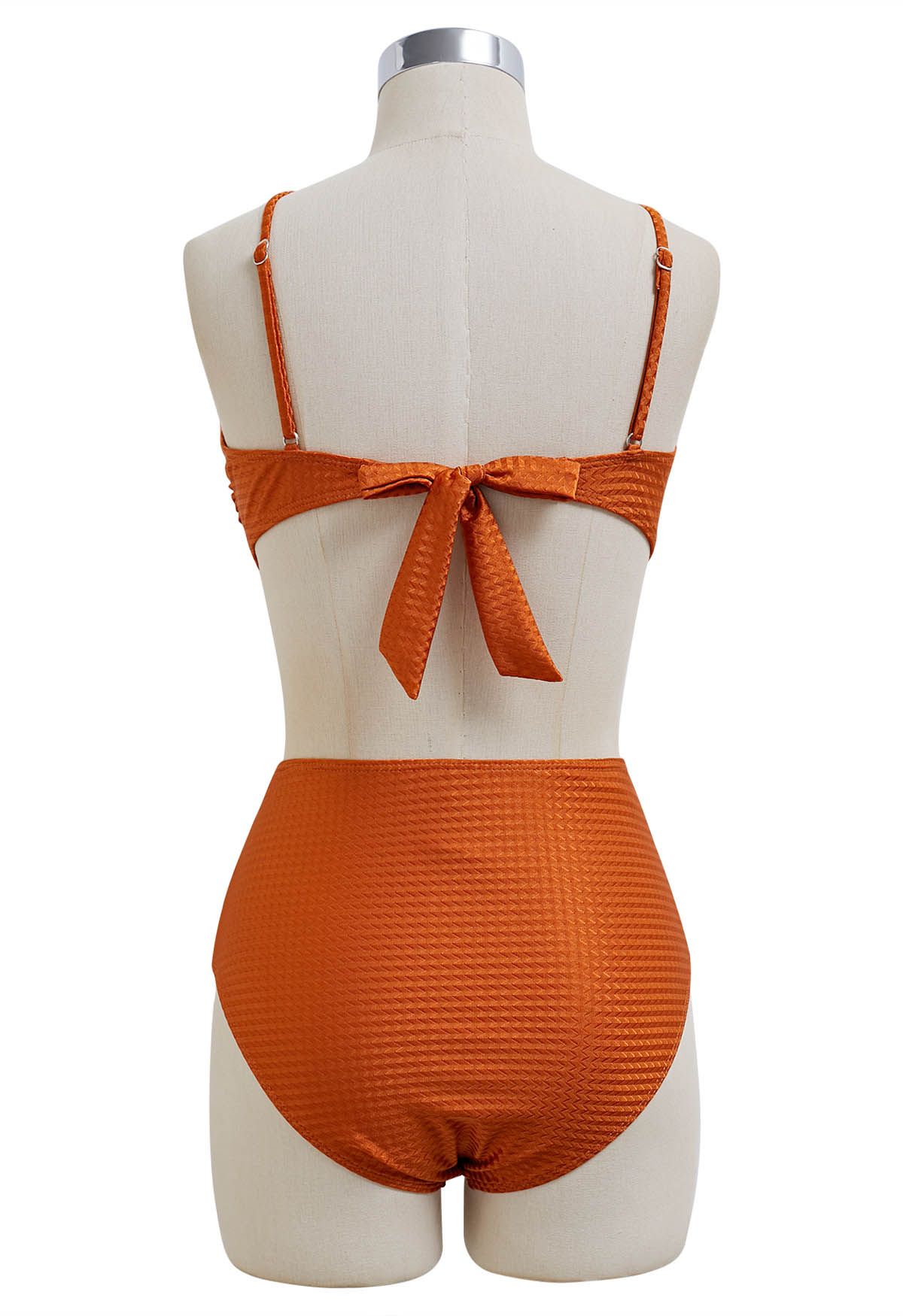 Resin Bead Asymmetric Straps Bowknot Bikini Set in Caramel