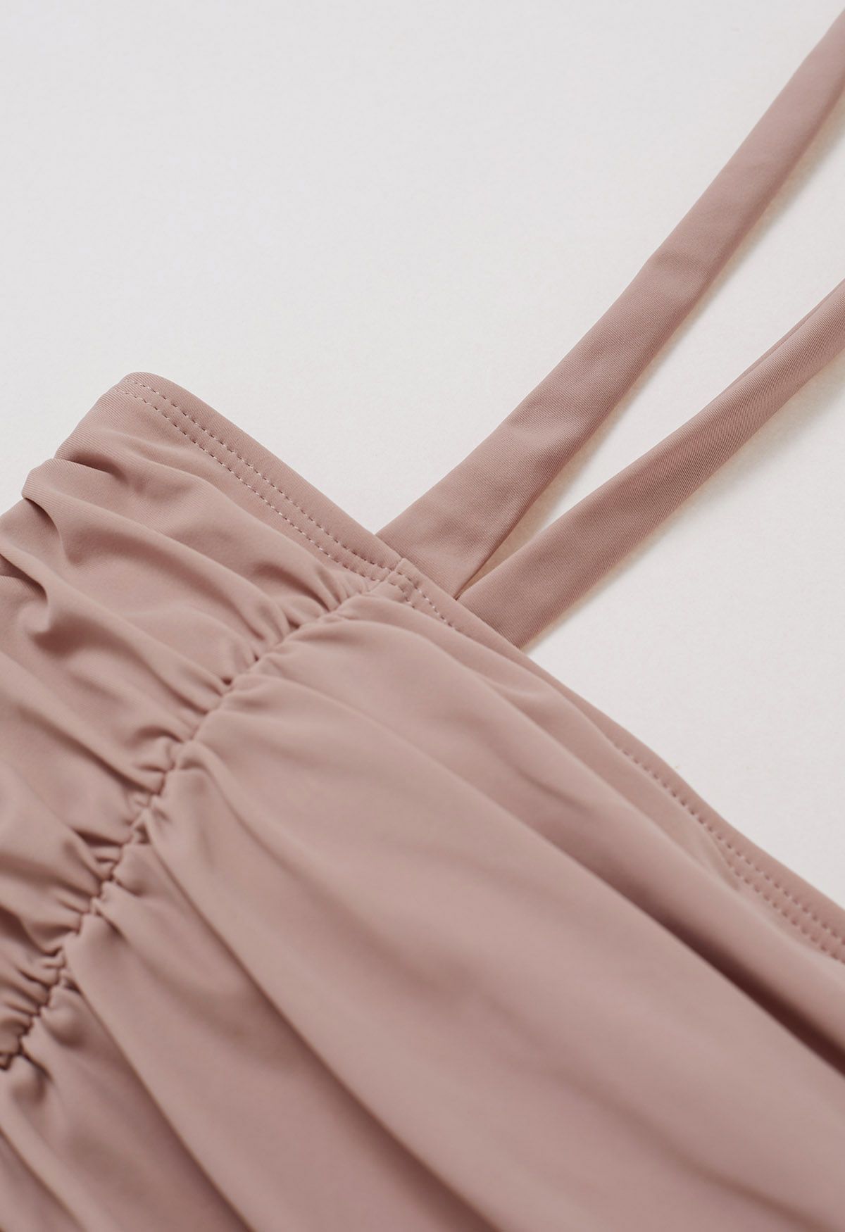 Full Ruched Tie-Shoulder Swimsuit in Dusty Pink