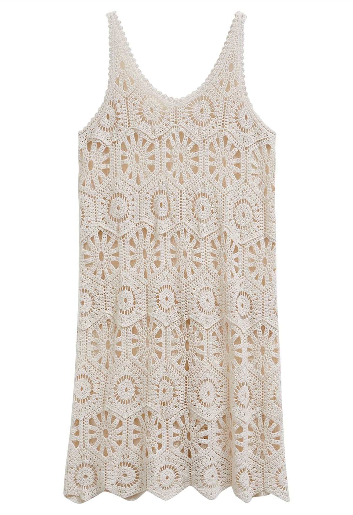 Bohemian Cutwork Crochet Cover-Up Dress in Cream