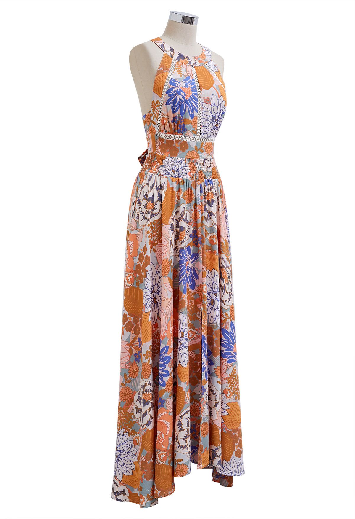 Vivid Blossom Tie-Back Maxi Dress