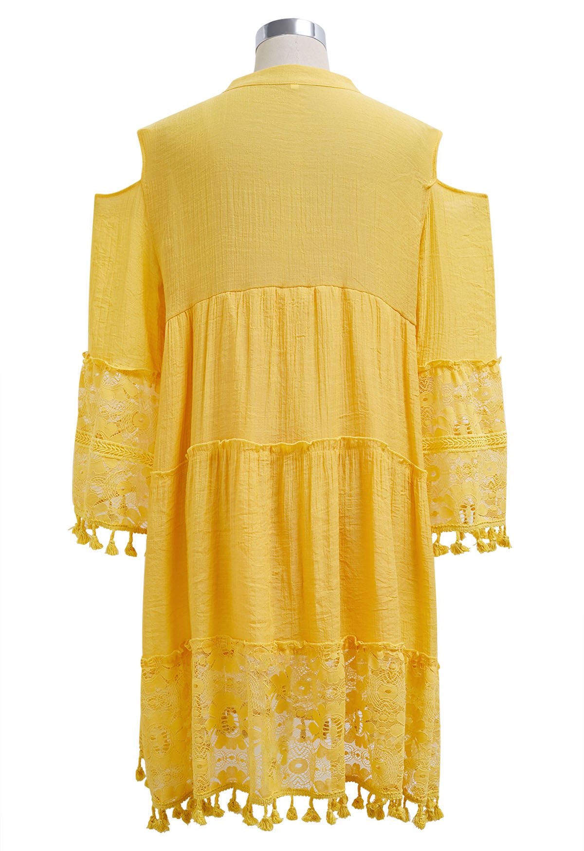 Cutwork Lace Tassel Trim Dolly Dress in Yellow