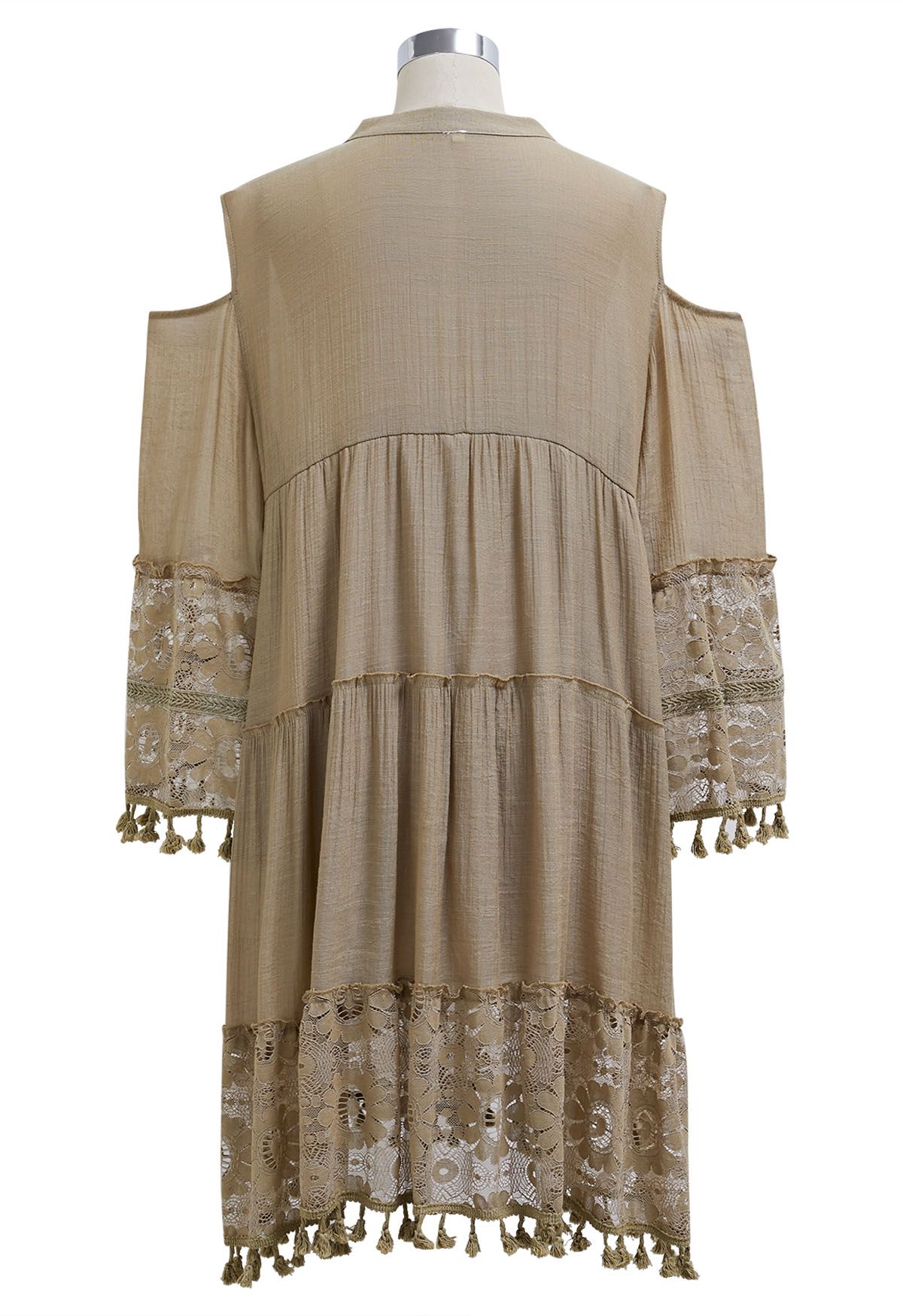 Cutwork Lace Tassel Trim Dolly Dress in Olive