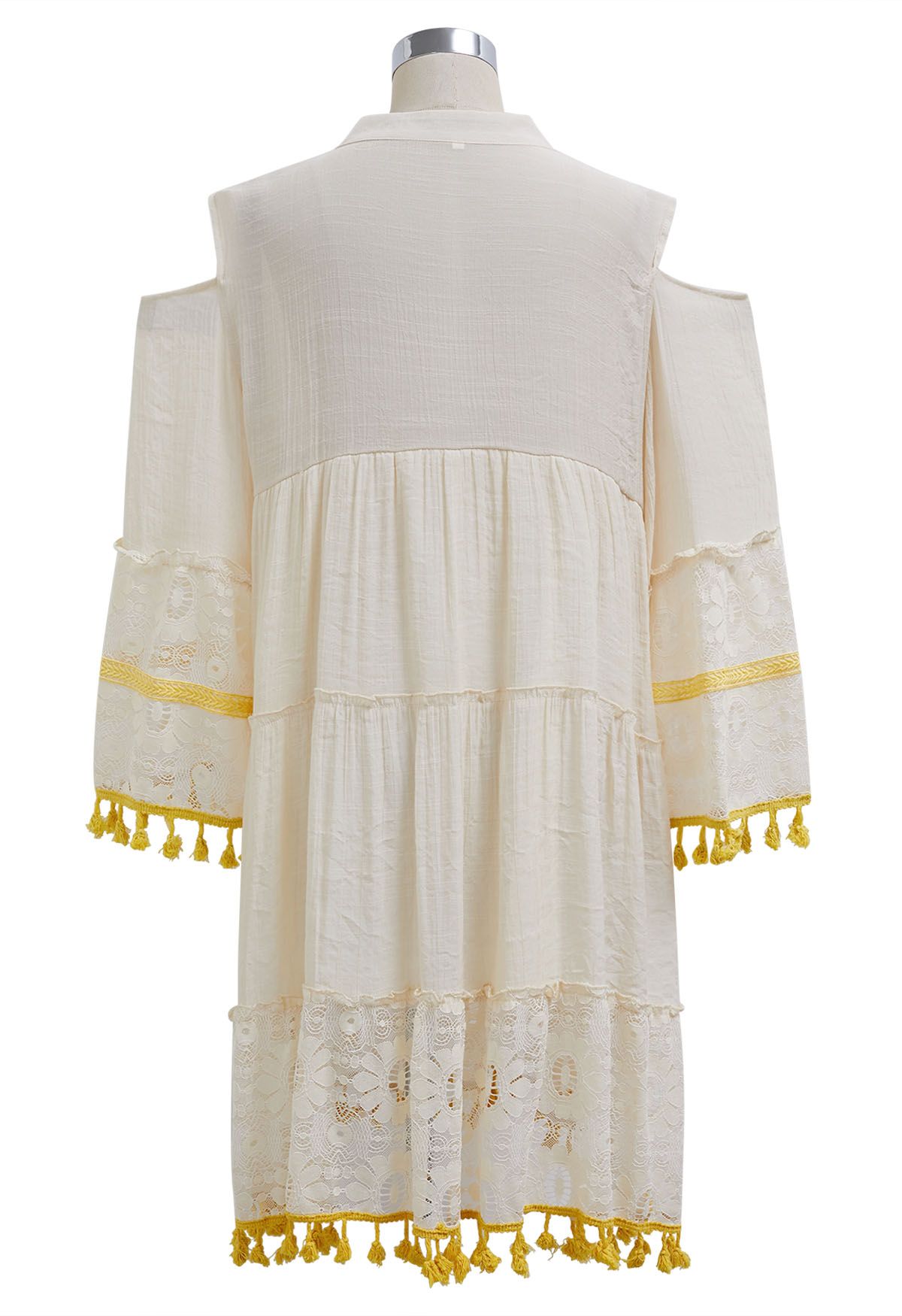 Cutwork Lace Tassel Trim Dolly Dress in Cream