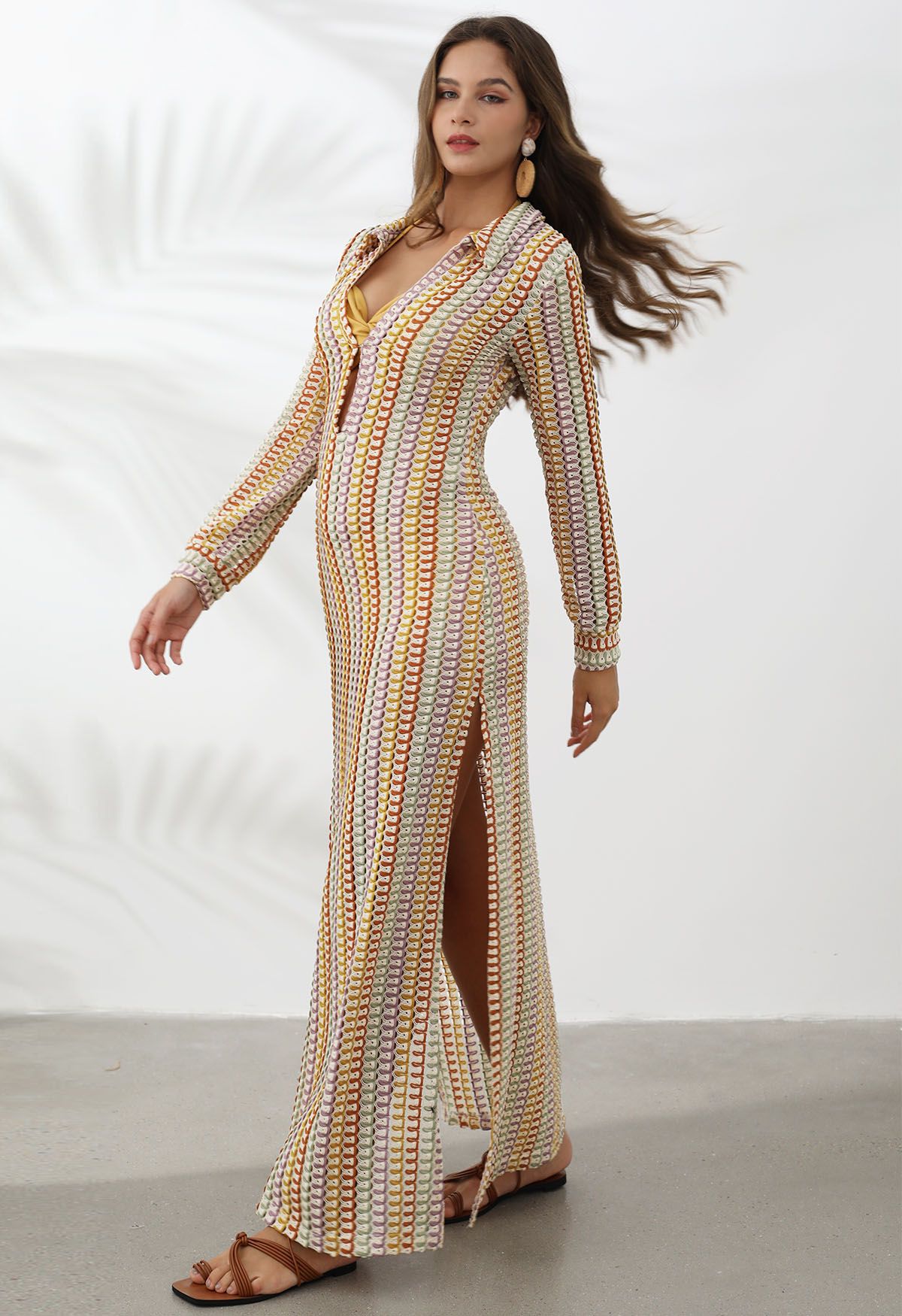 Multicolored Crochet Slit Maxi Cover-Up