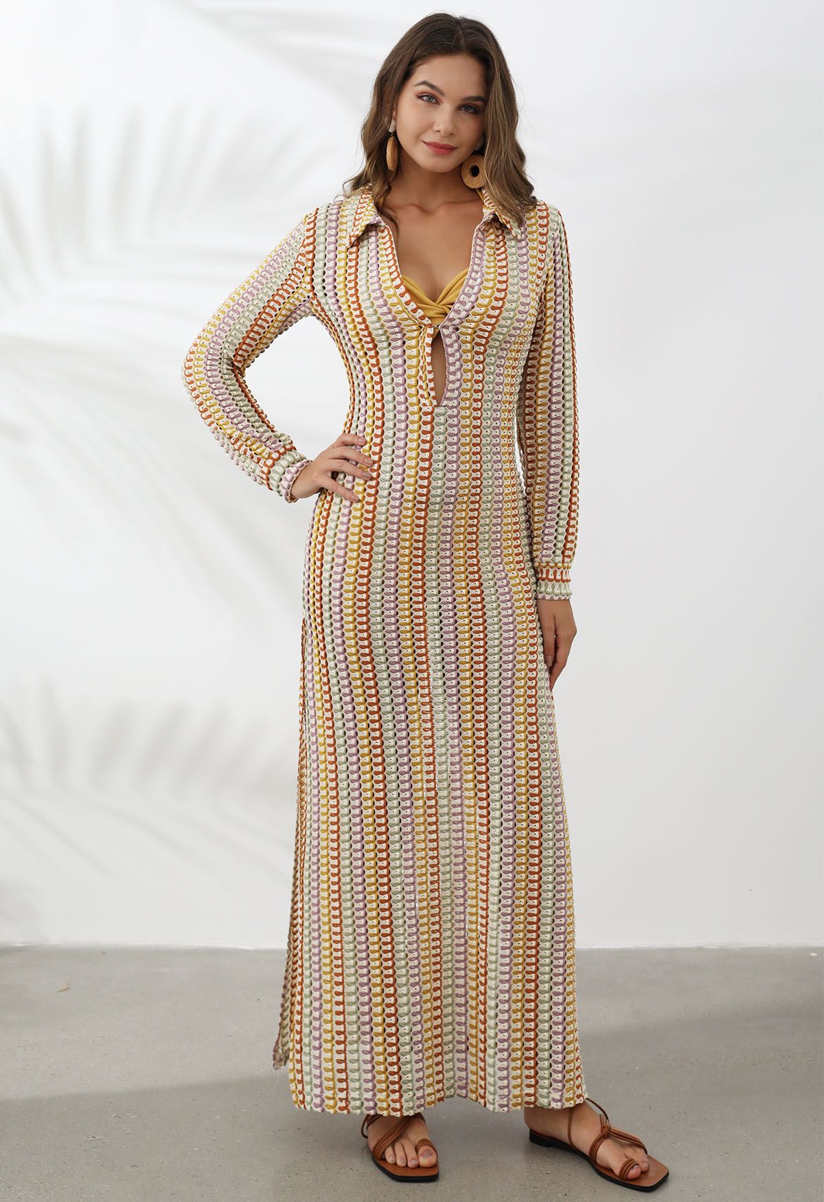 Multicolored Crochet Slit Maxi Cover-Up