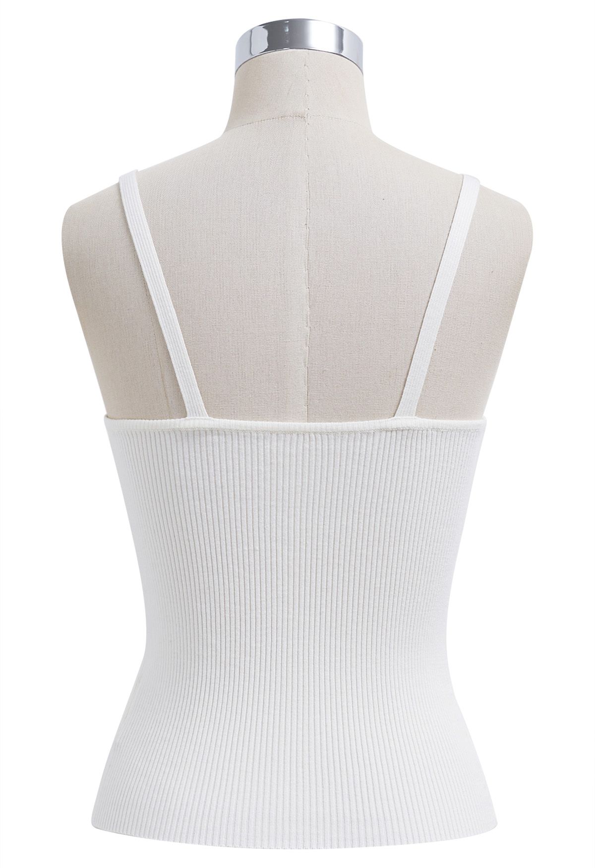 Button Decorated Ribbed Knit Tank Top in White