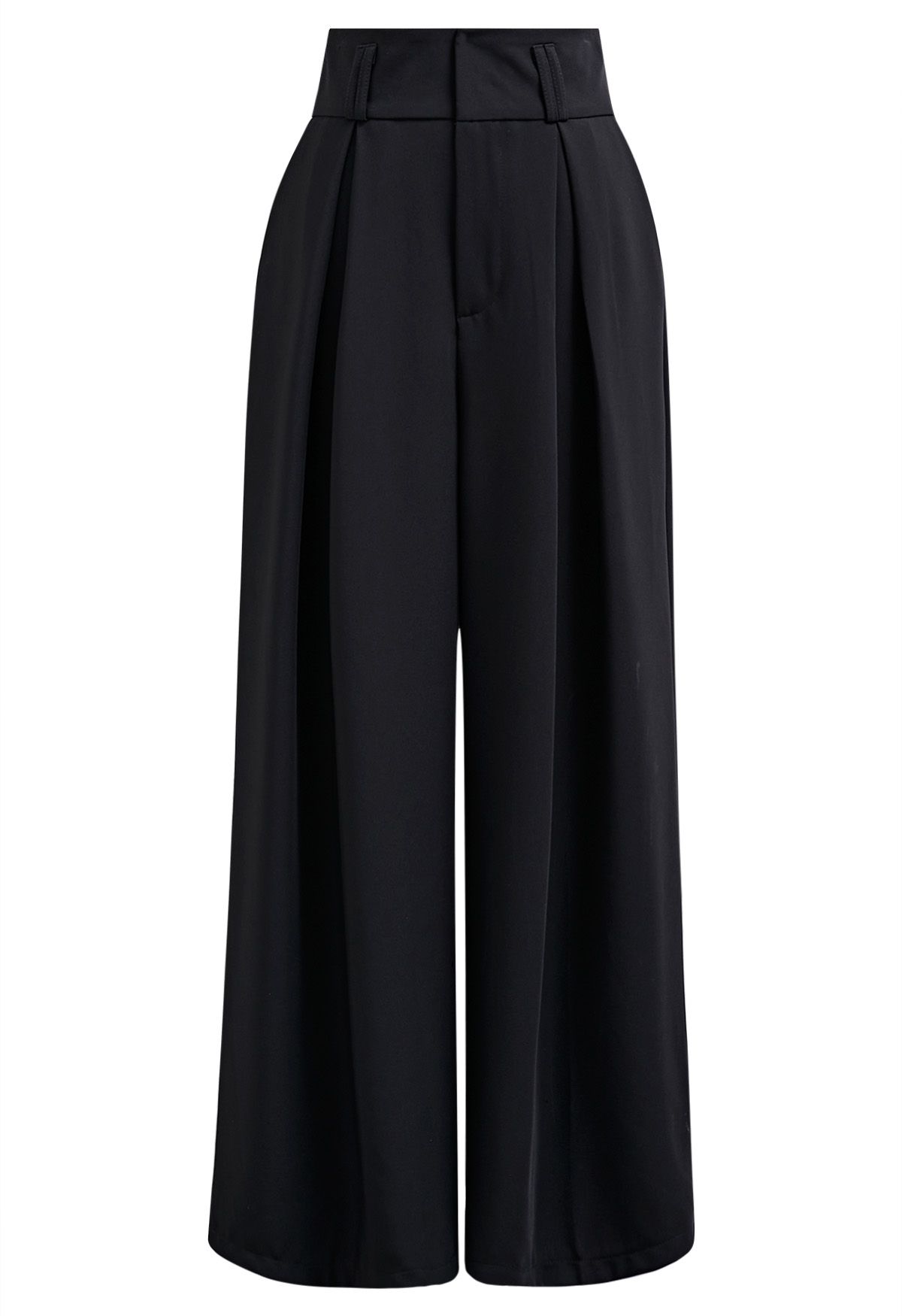 Side Pocket Wide Leg Pleated Pants in Black