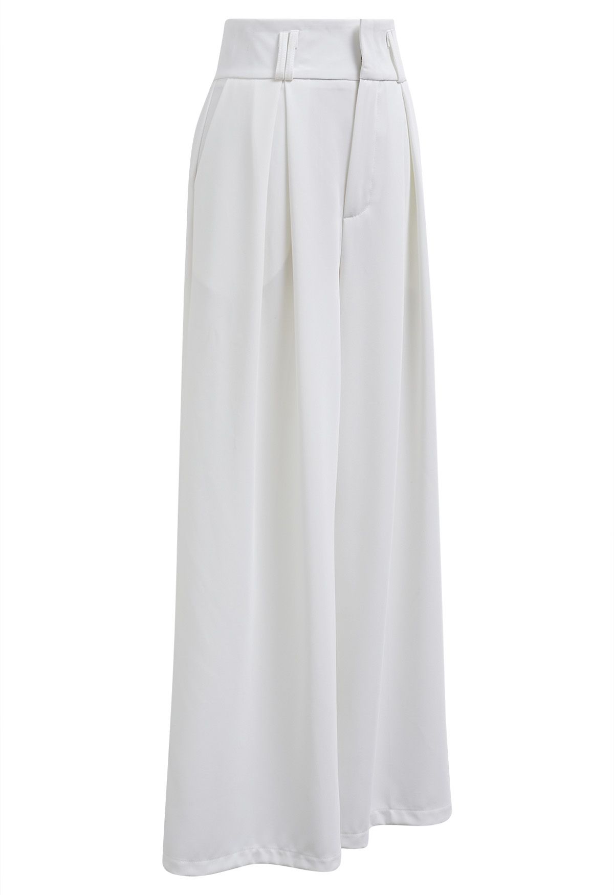 Side Pocket Wide Leg Pleated Pants in White