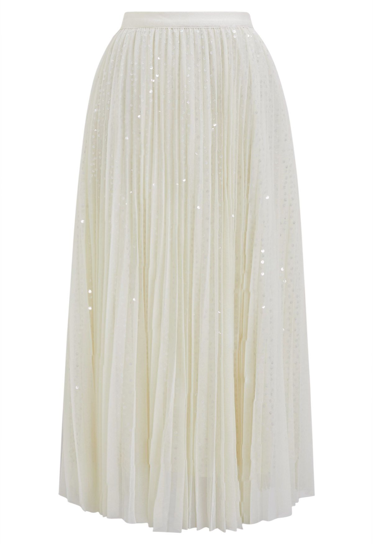 Glister Sequin Trim Mesh Tulle Maxi Skirt in Cream