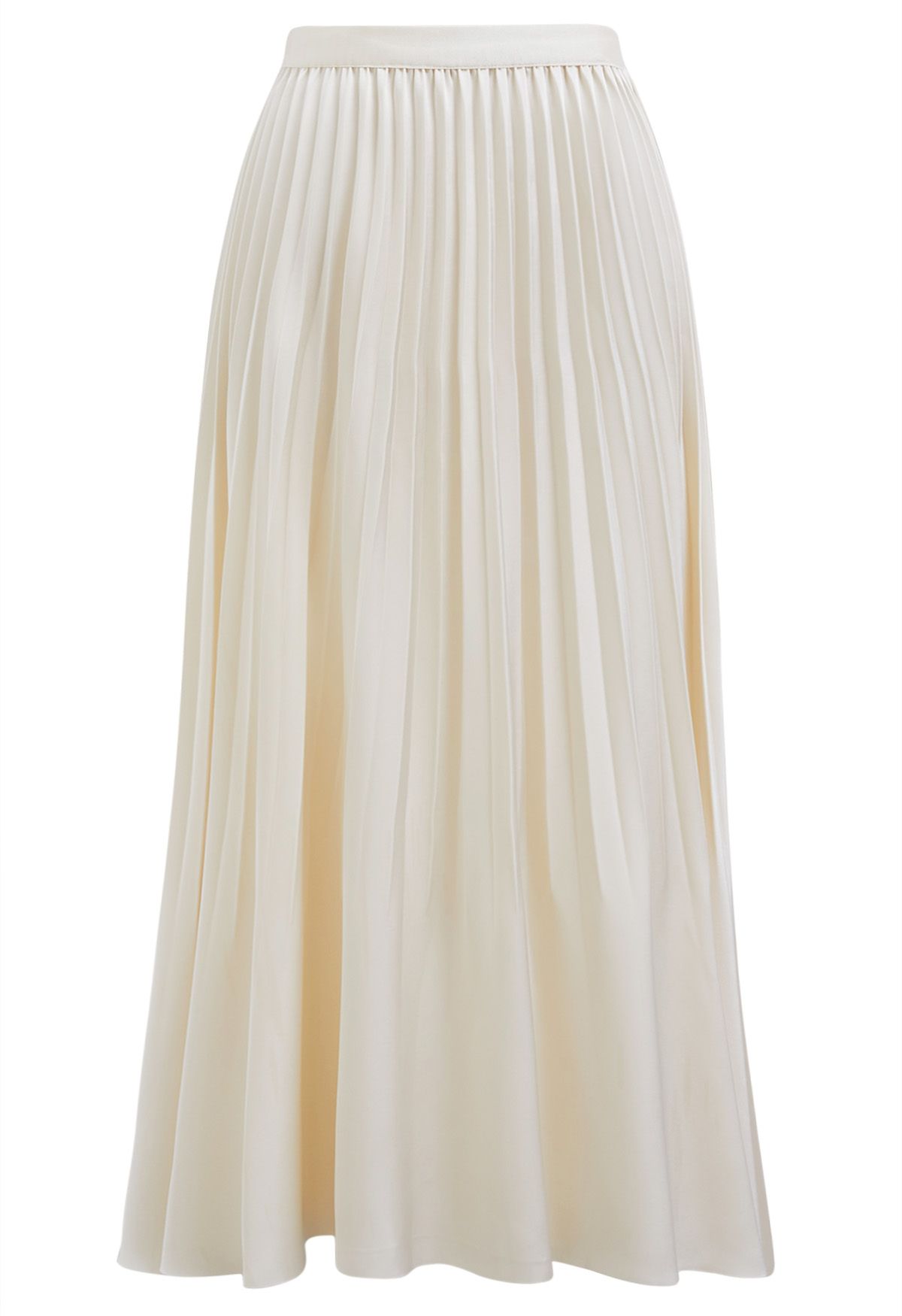 Smooth Satin Pleated Midi Skirt in Cream