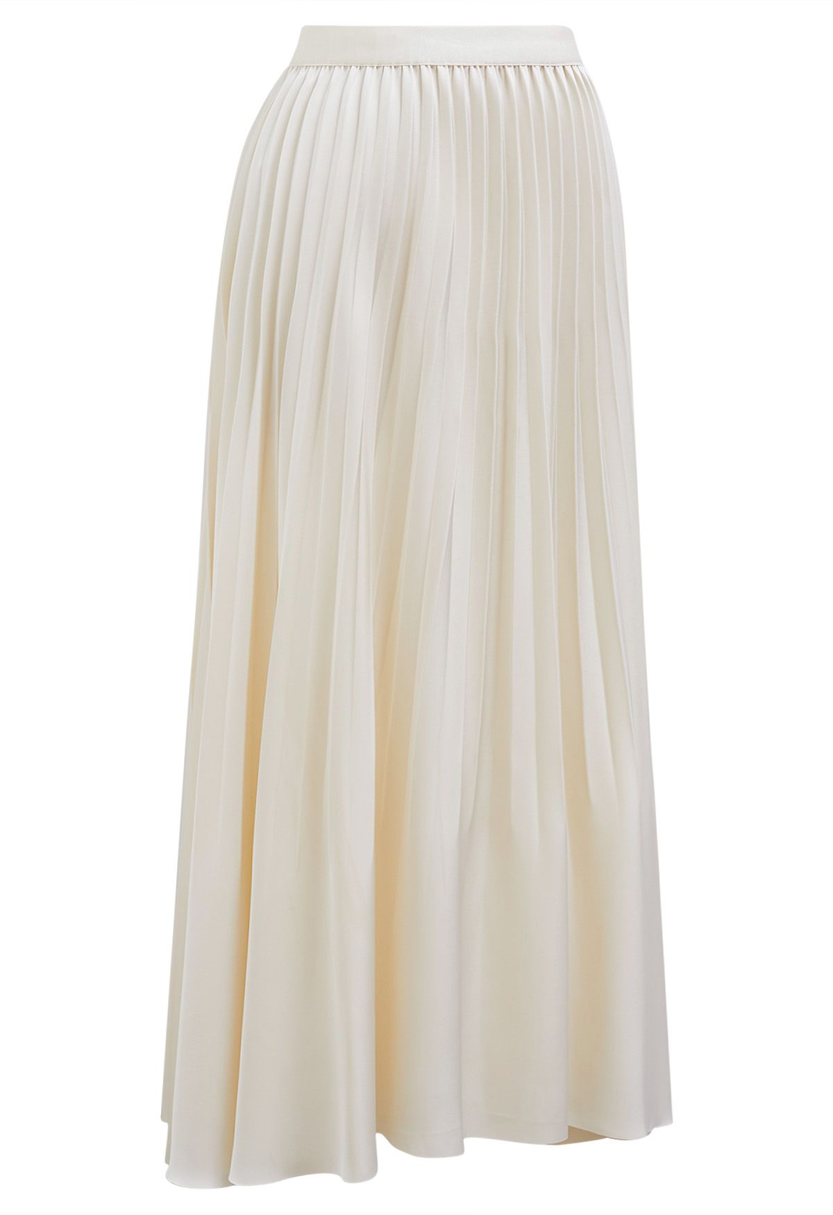 Smooth Satin Pleated Midi Skirt in Cream