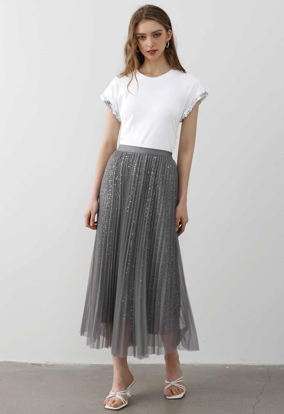 Grey tulle maxi skirt uk best sale