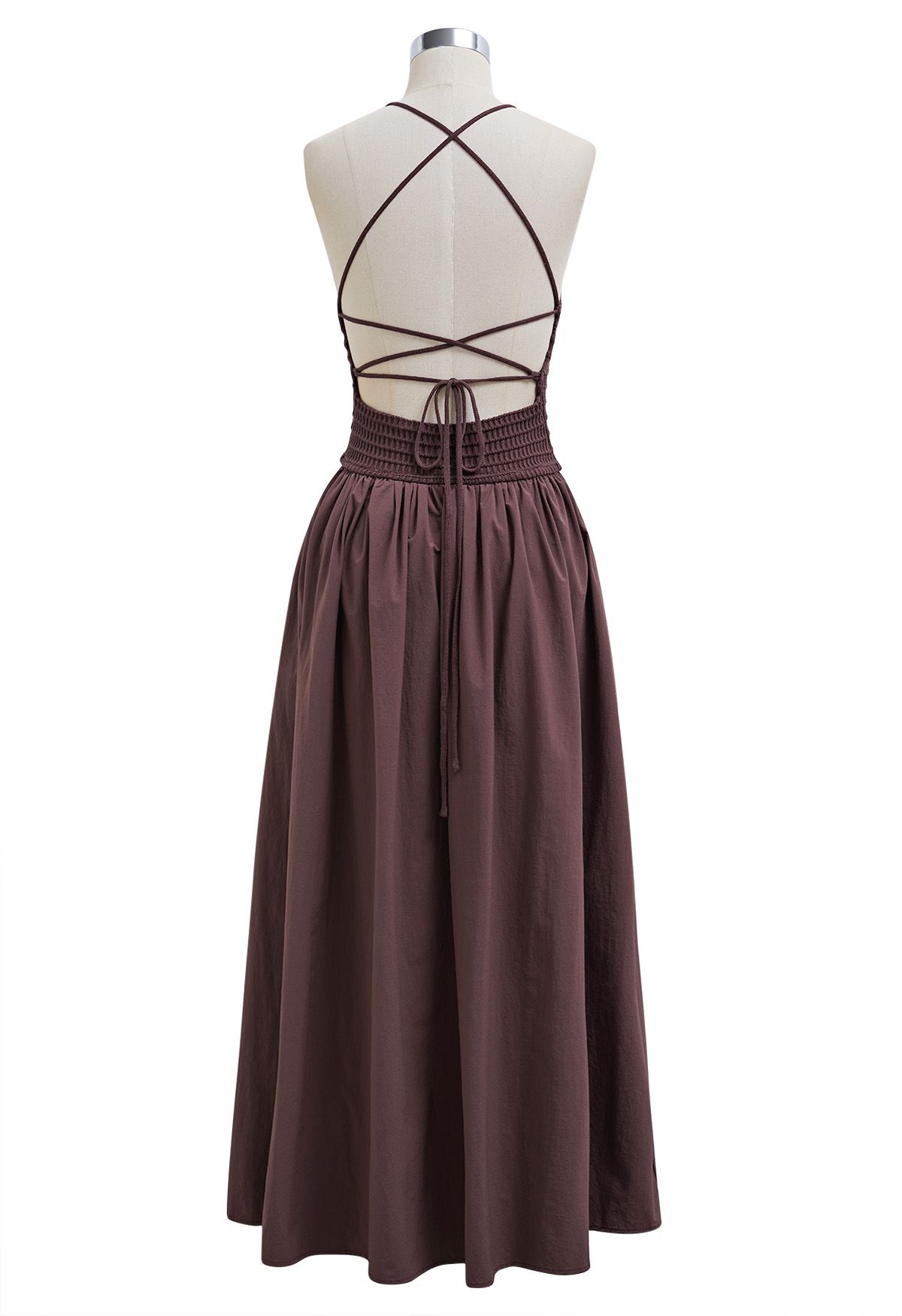 Lace-Up Back Knit Spliced Dress in Brown