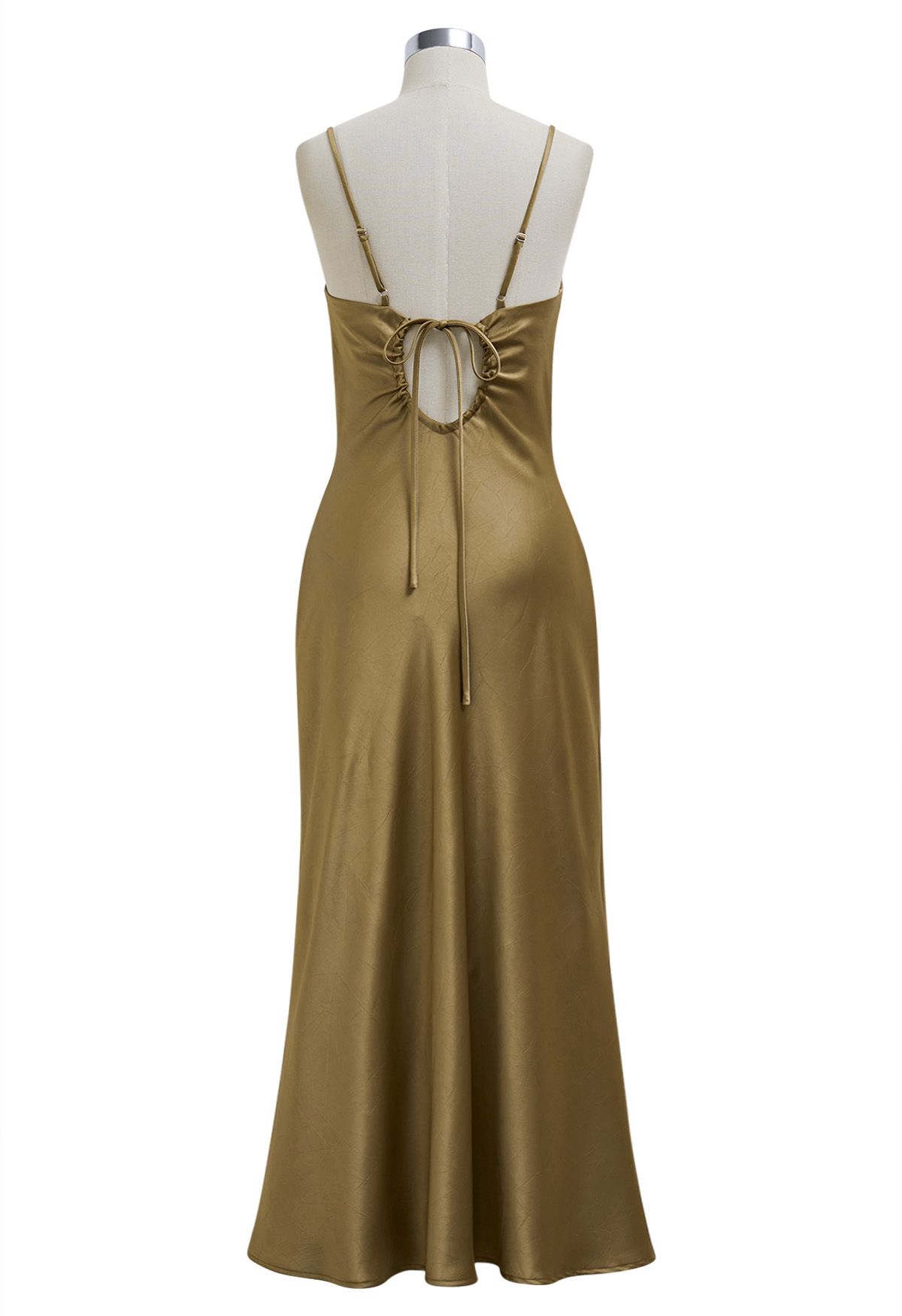 Drawstring Tie Open-Back Satin Cami Dress in Gold