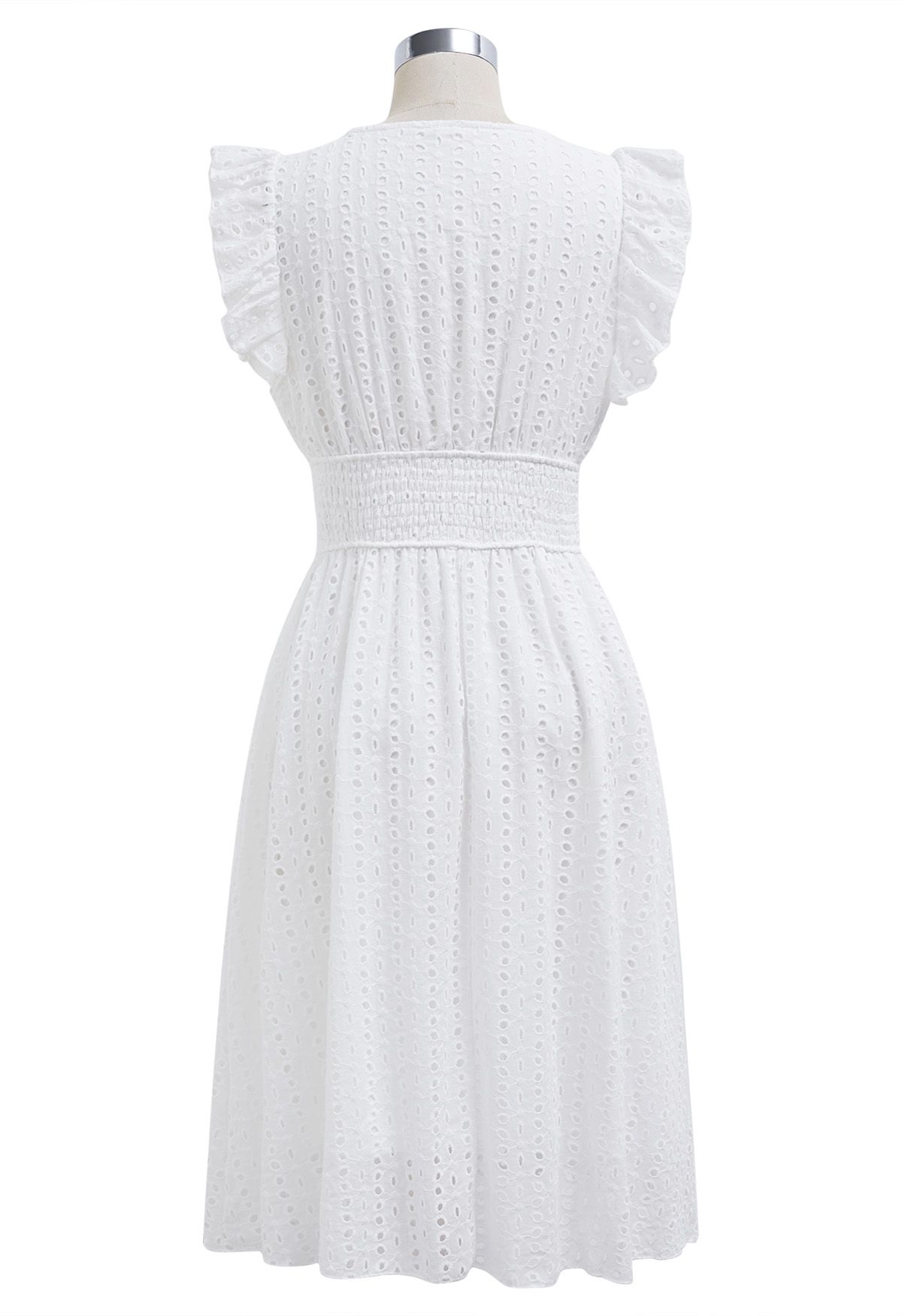 Eyelet Fantasy Faux-Wrap Midi Dress