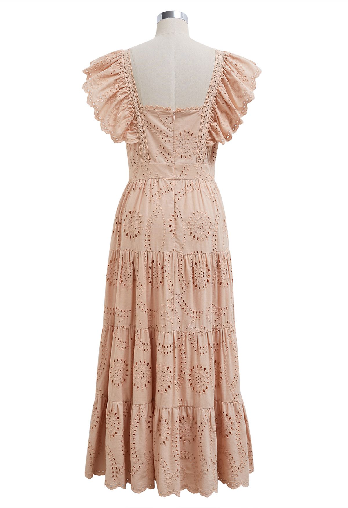 Sweetheart Neckline Eyelet Embroidery Maxi Dress in Apricot