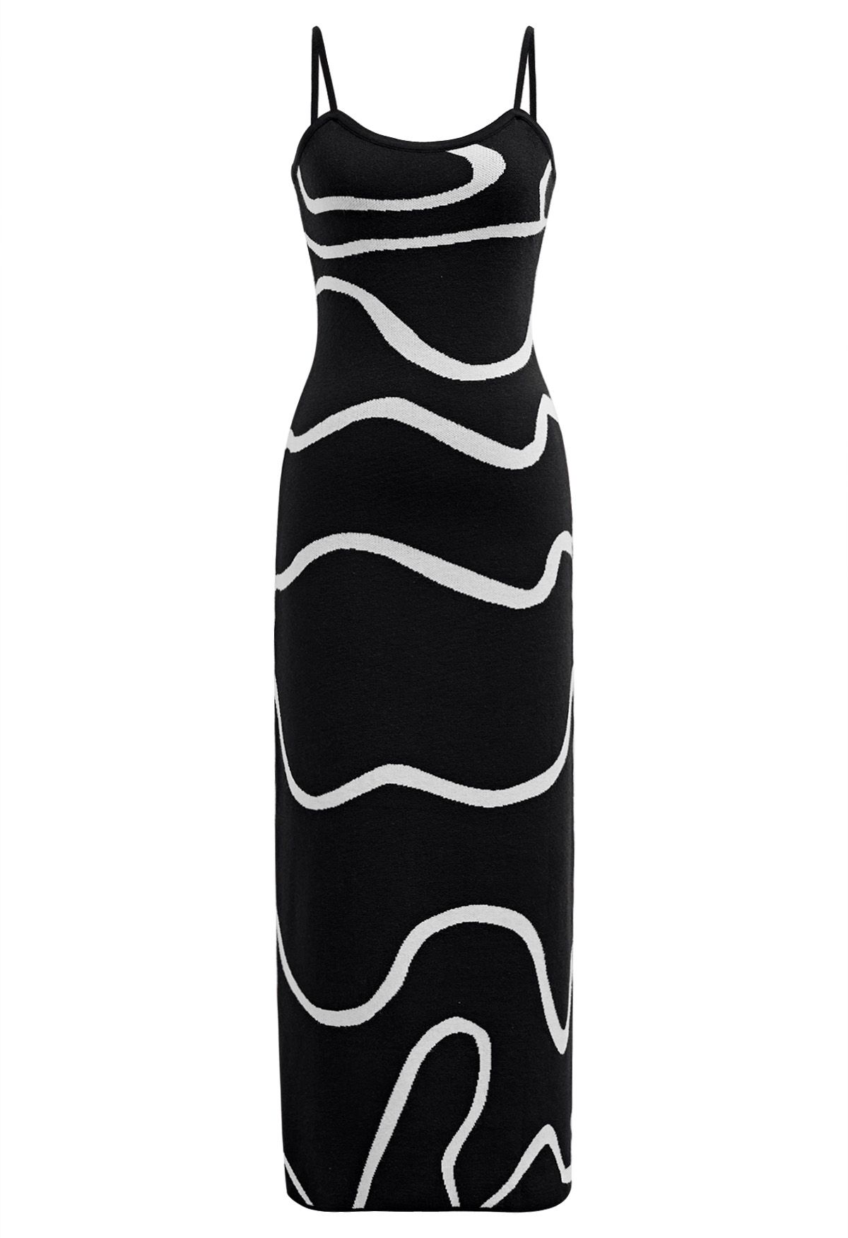 Wavy Print Knit Cami Dress in Black