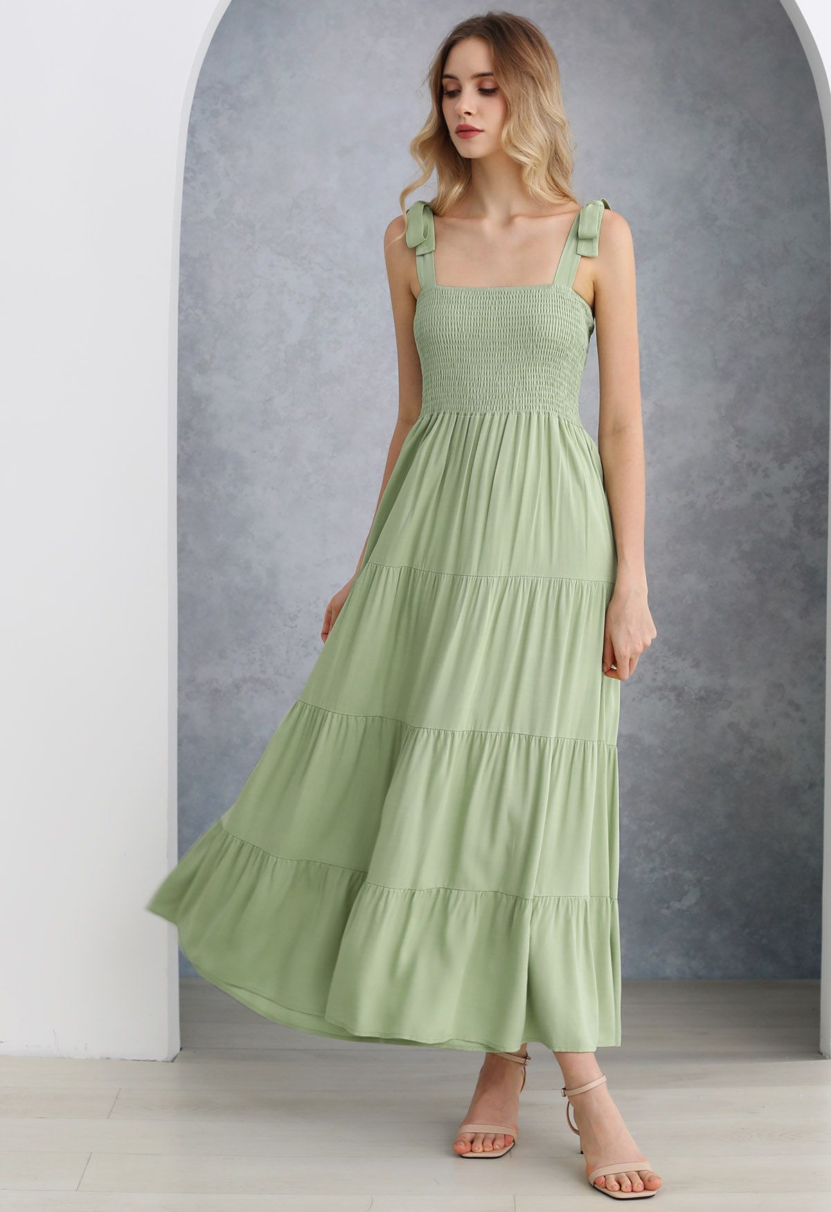 Shirred maxi dress on sale