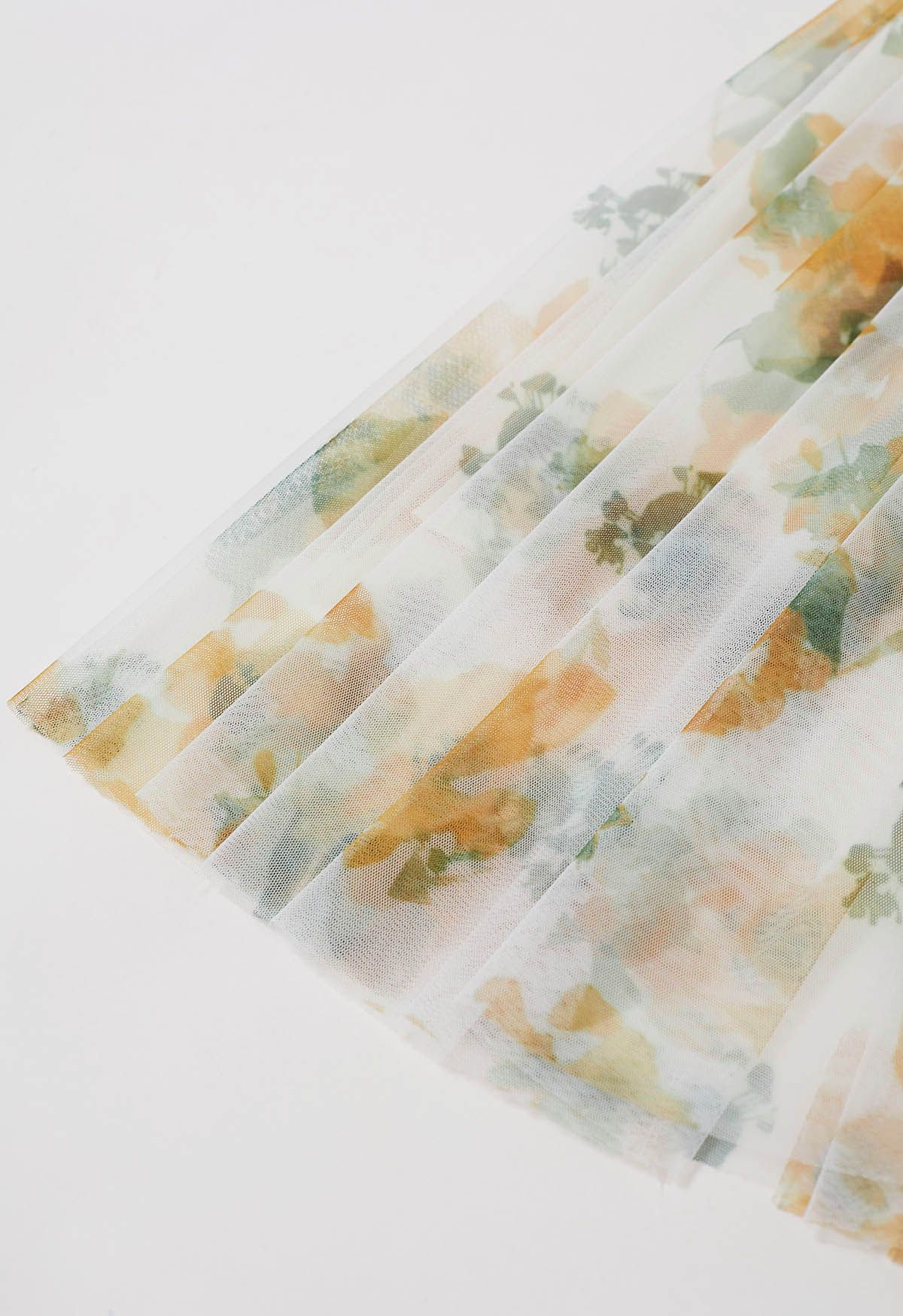 Watercolor Floral Mesh Tulle Midi Skirt in Light Yellow