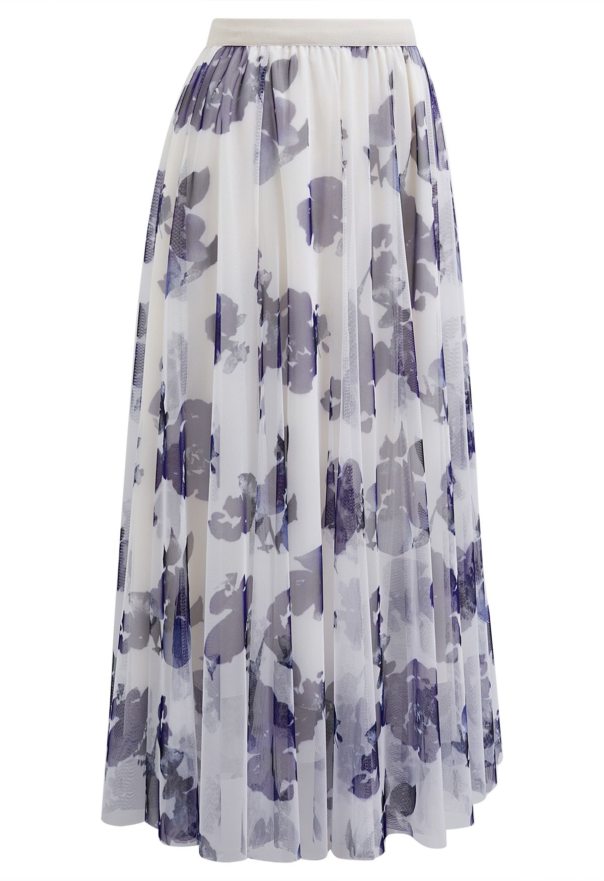 Watercolor Floral Mesh Tulle Midi Skirt in Purple