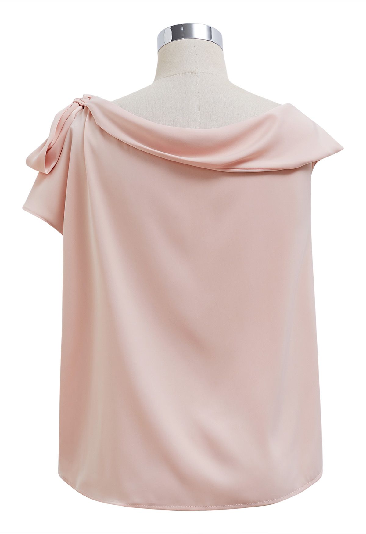 Side Bowknot Asymmetrical Neckline Satin Top in Pink