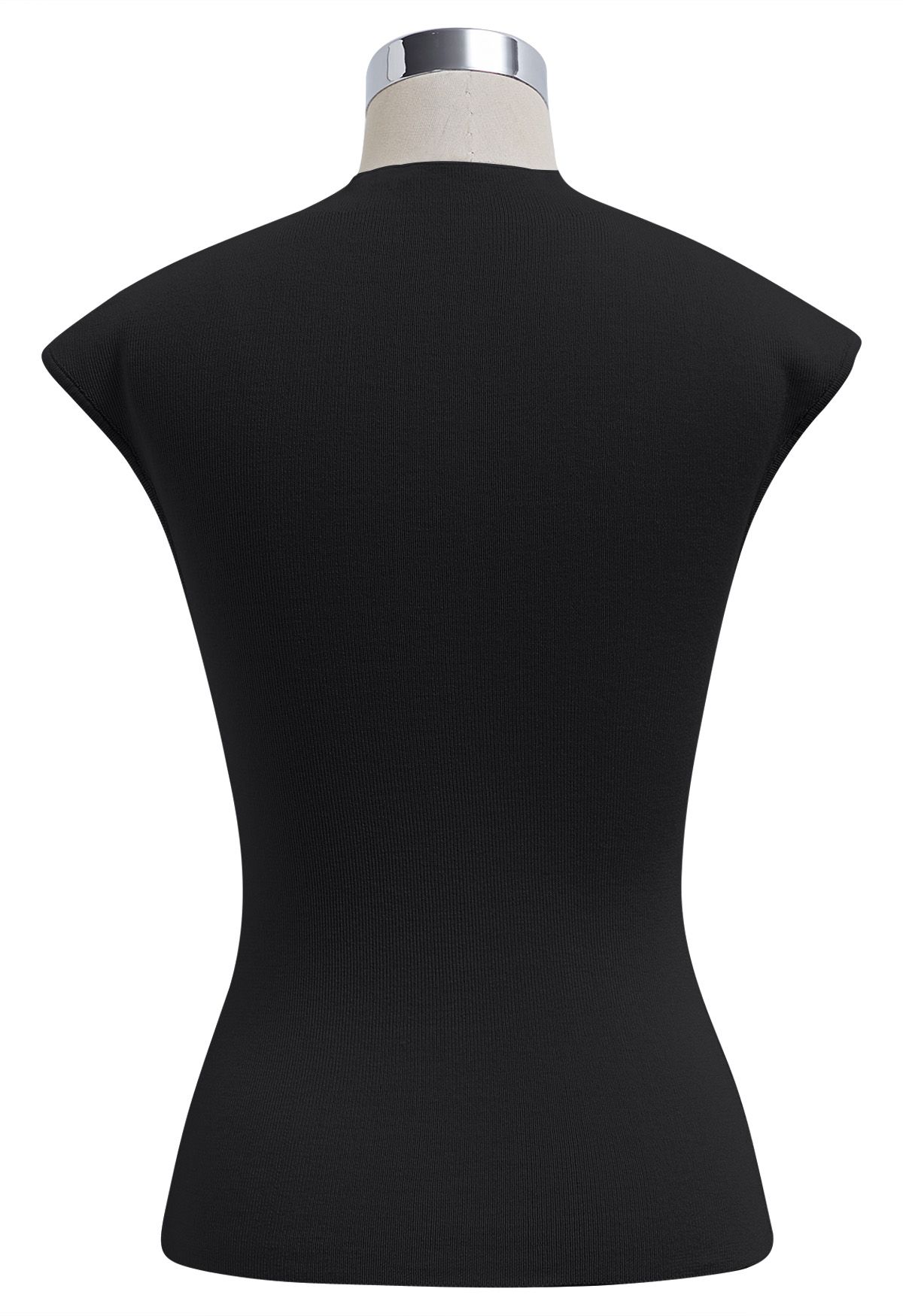 Mock Neck Sleeveless Slim Fit Knit Top in Black