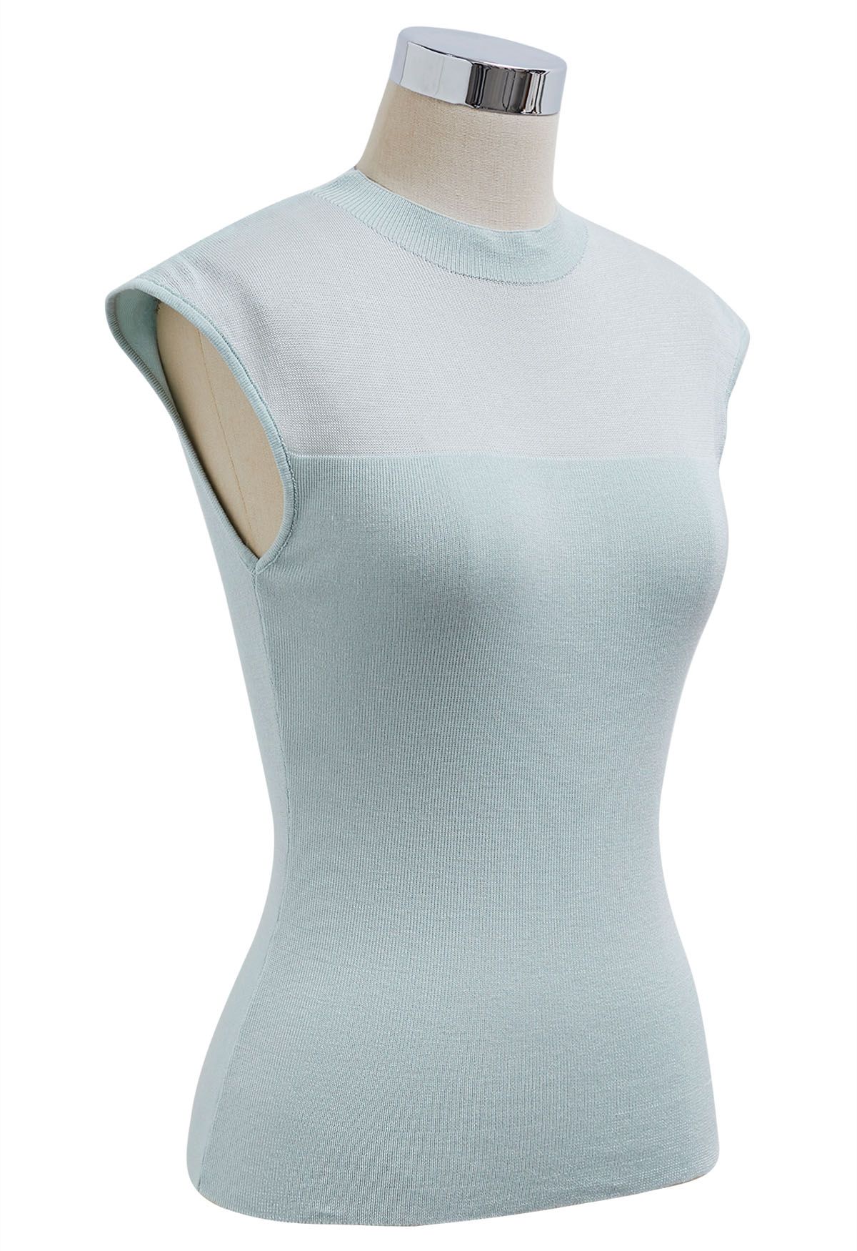 Mock Neck Sleeveless Slim Fit Knit Top in Mint