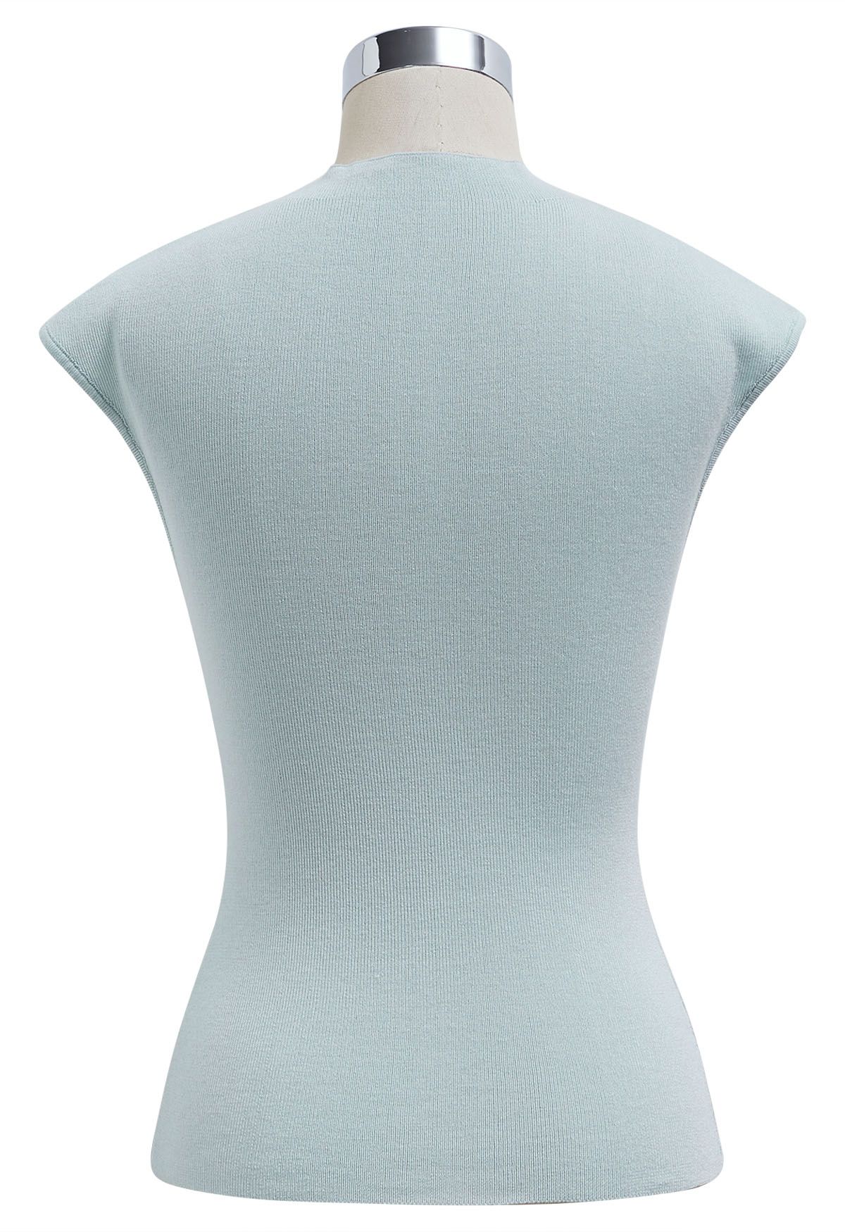 Mock Neck Sleeveless Slim Fit Knit Top in Mint