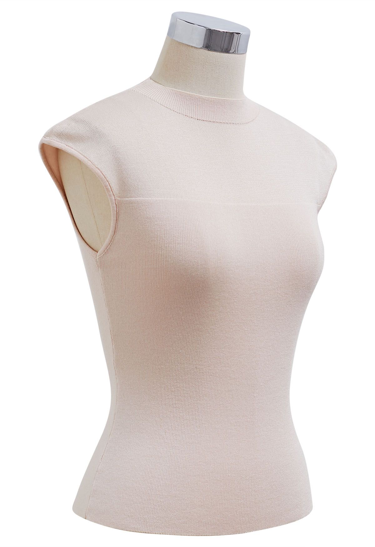 Mock Neck Sleeveless Slim Fit Knit Top in Pink