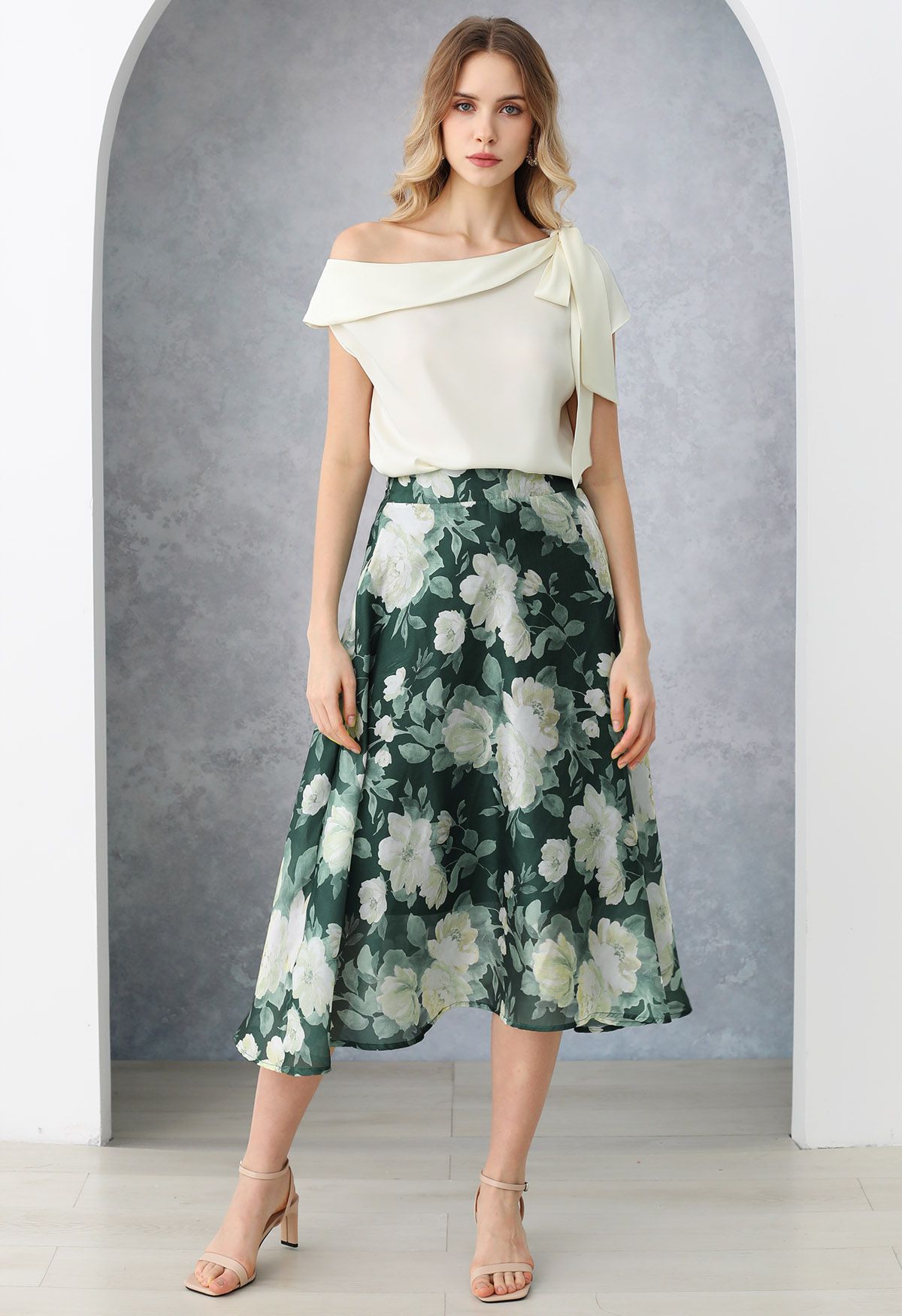 Lush Jasmine Soft Organza Flare Midi Skirt