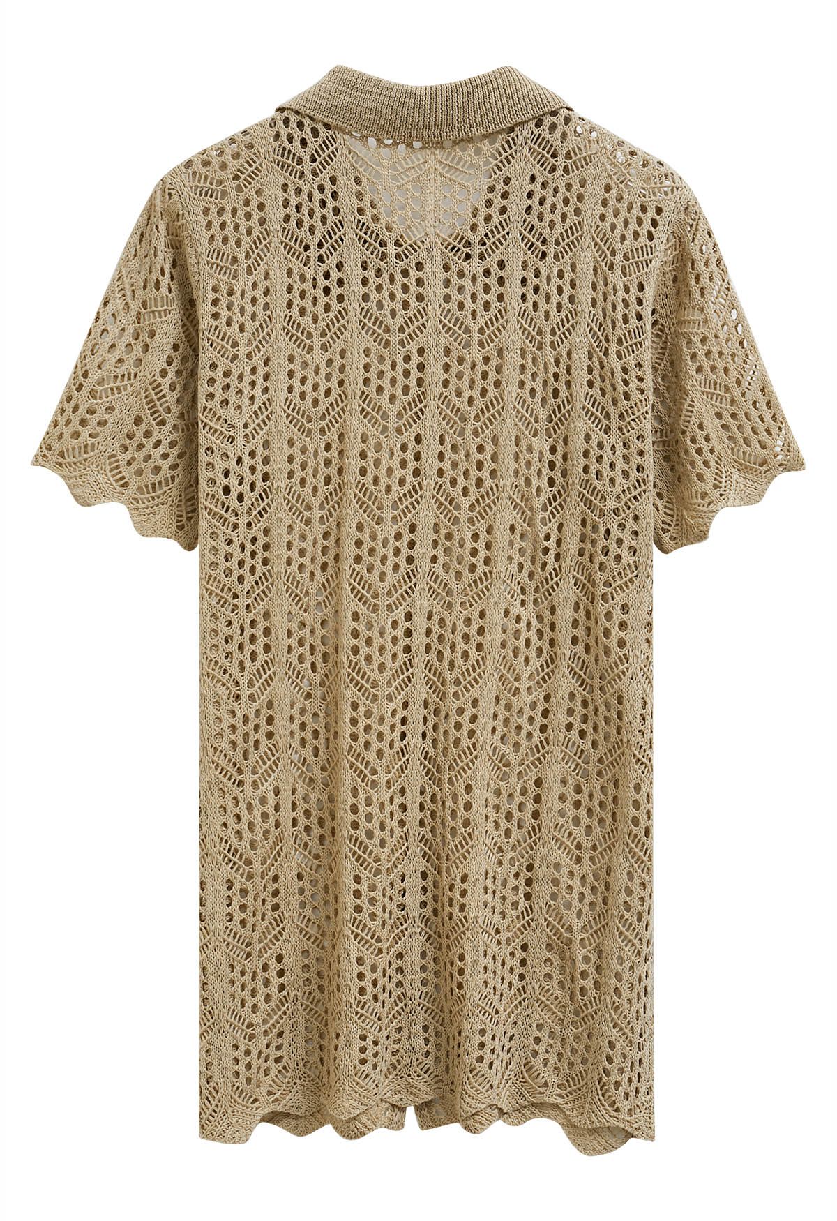 Boho Beach Crochet Buttoned Cover-Up in Camel