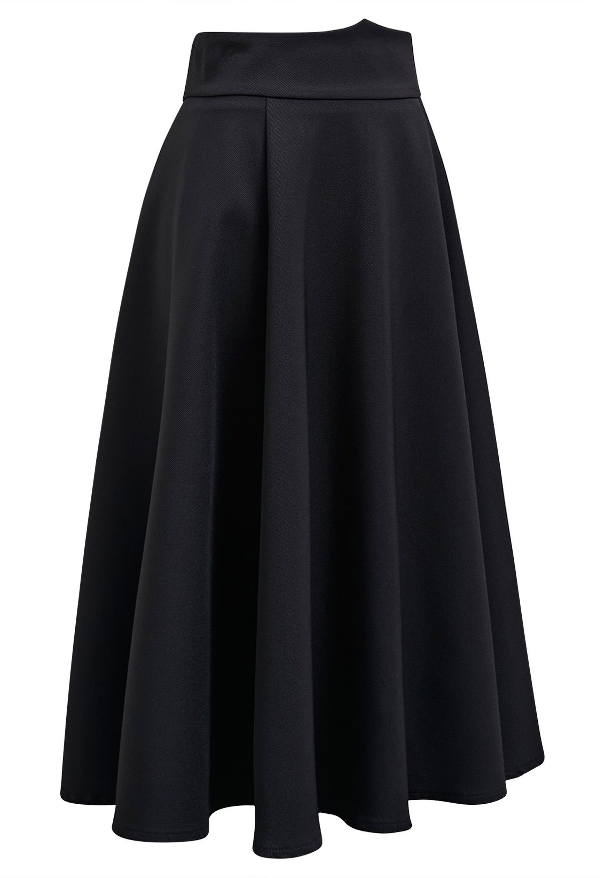 Solid Black High Waist A Line Midi Skirt Retro Indie and Unique Fashion