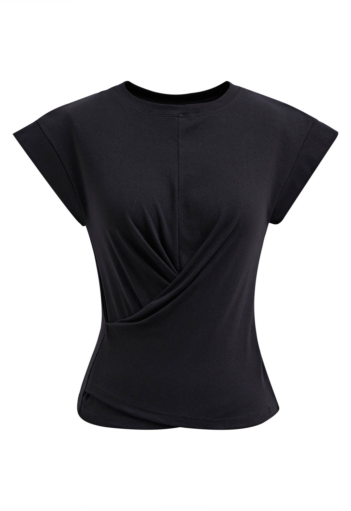 Cap Sleeve Crisscross Cotton Top in Black