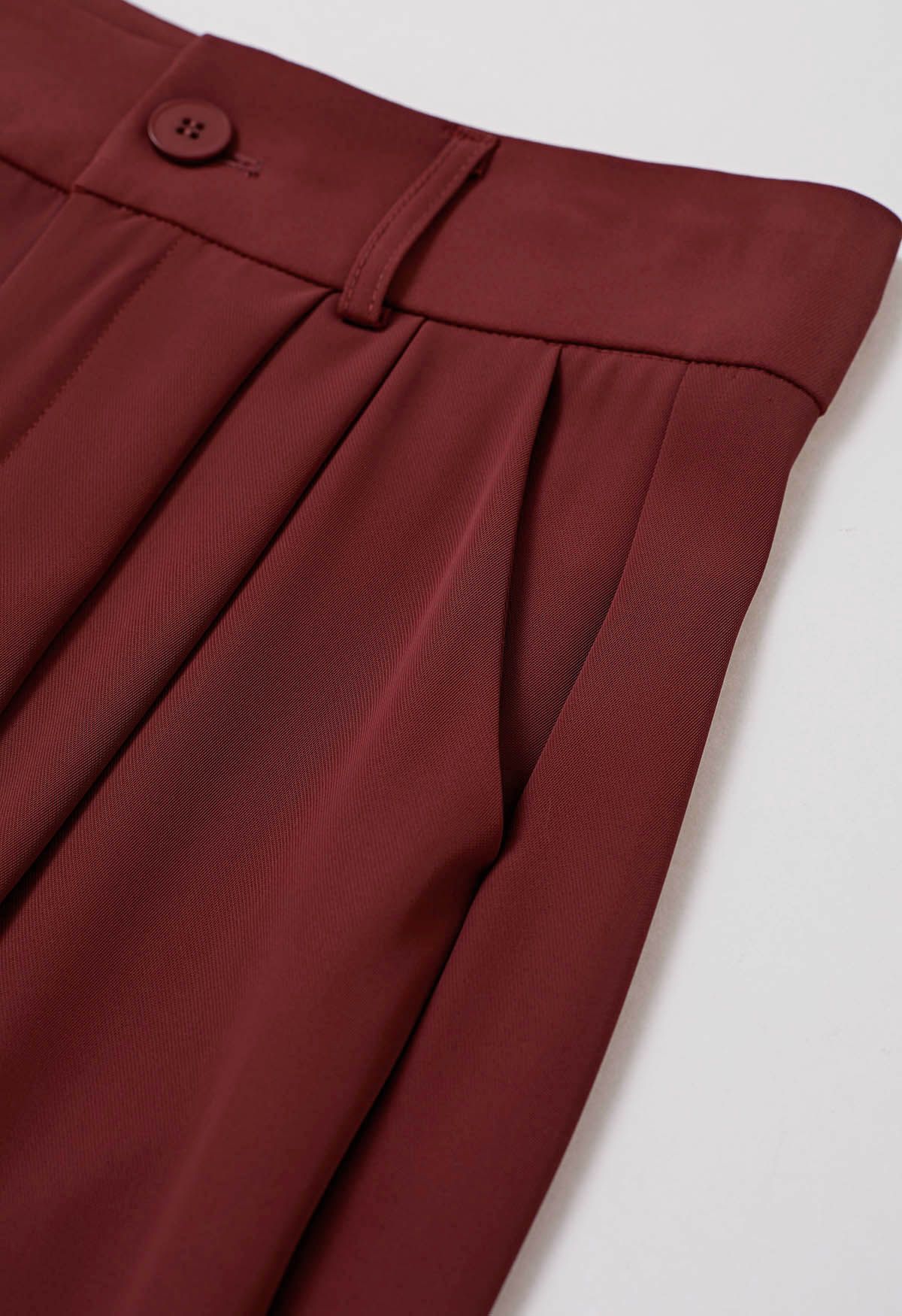 High-Waist Straight-Leg Pants in Red