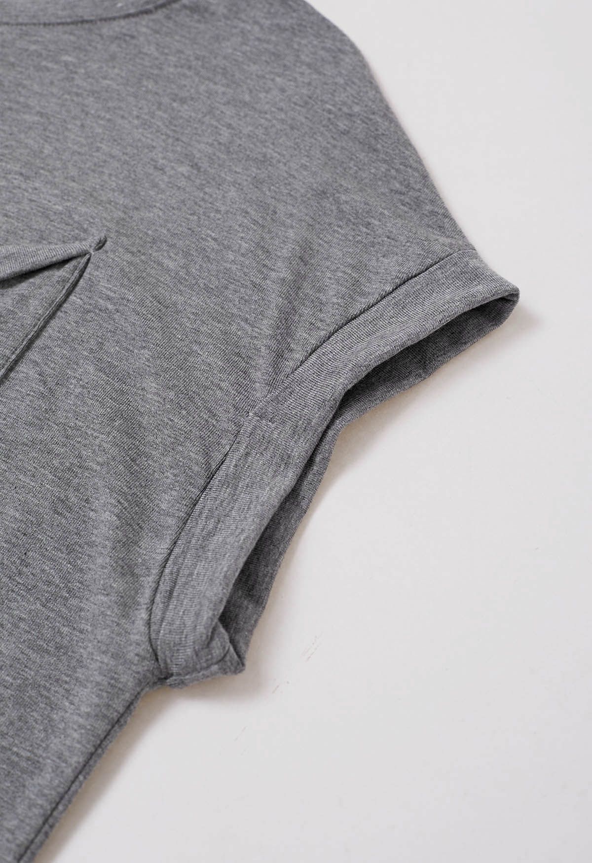 Pocket Trim Rolled Cuff T-Shirt in Grey