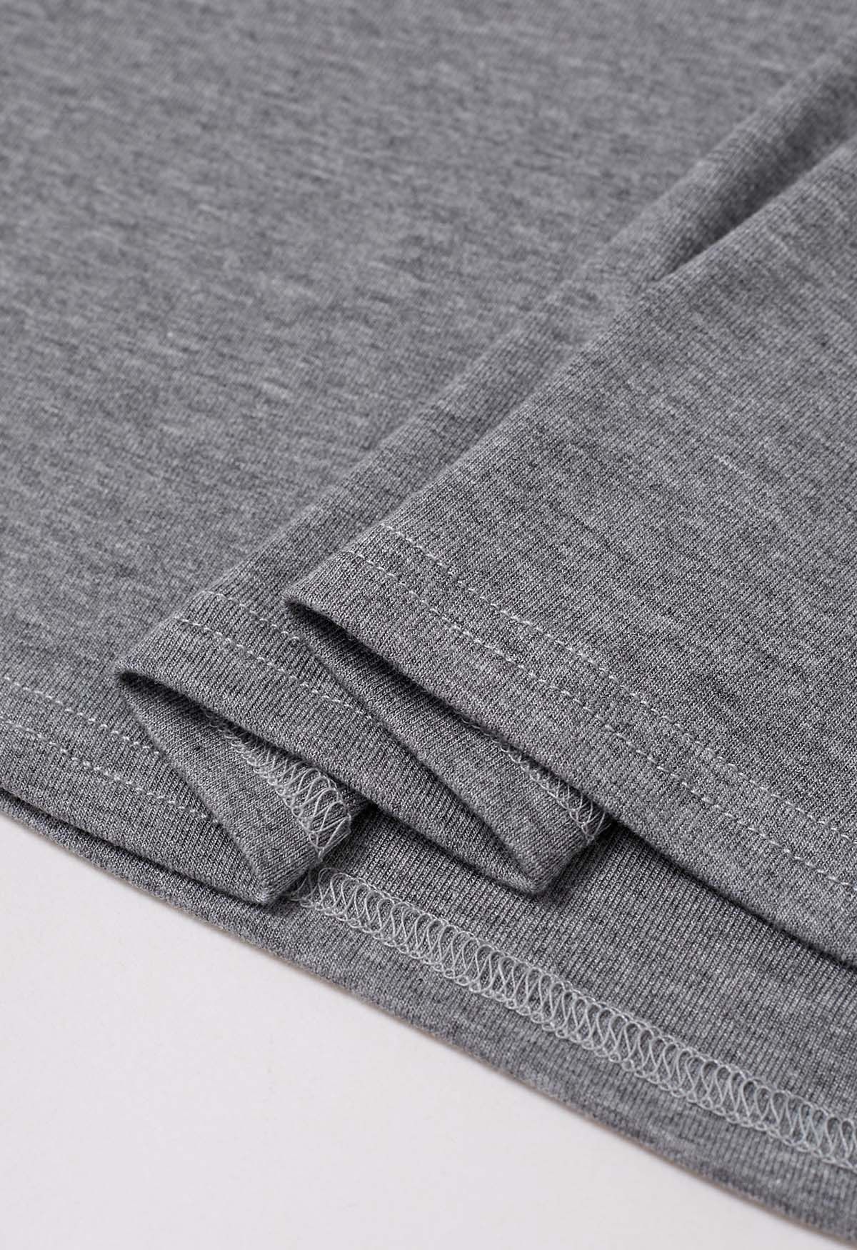 Pocket Trim Rolled Cuff T-Shirt in Grey