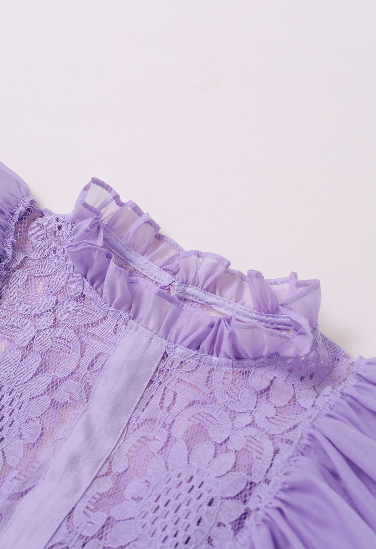 Tiered Ruffle Sleeveless Lace Crop Top in Lilac