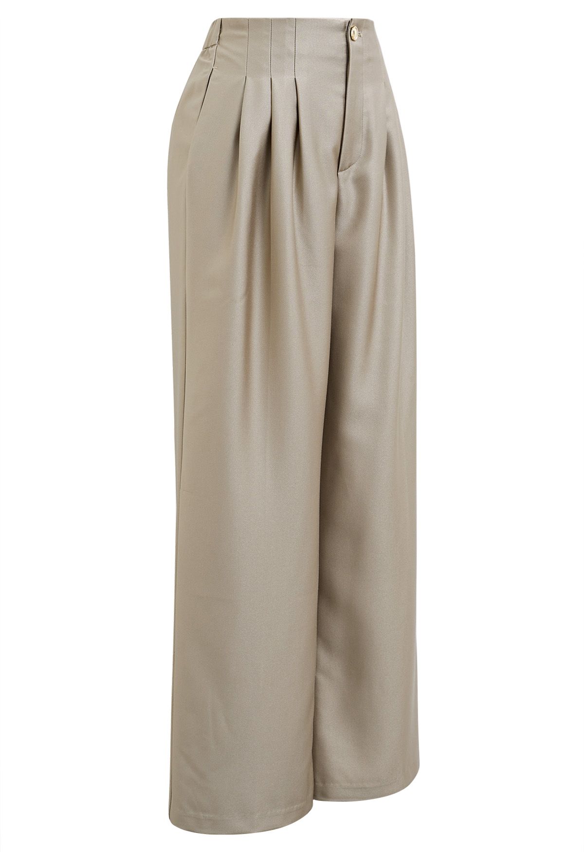 Polished Pleat Detail Straight-Leg Pants in Khaki