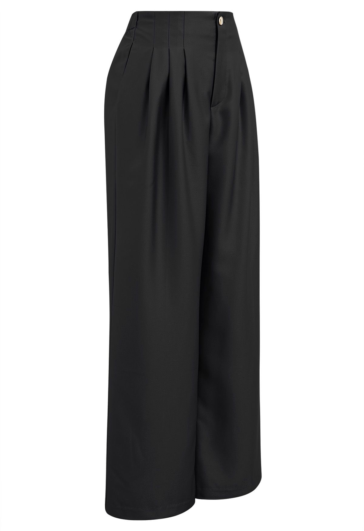 Polished Pleat Detail Straight-Leg Pants in Black