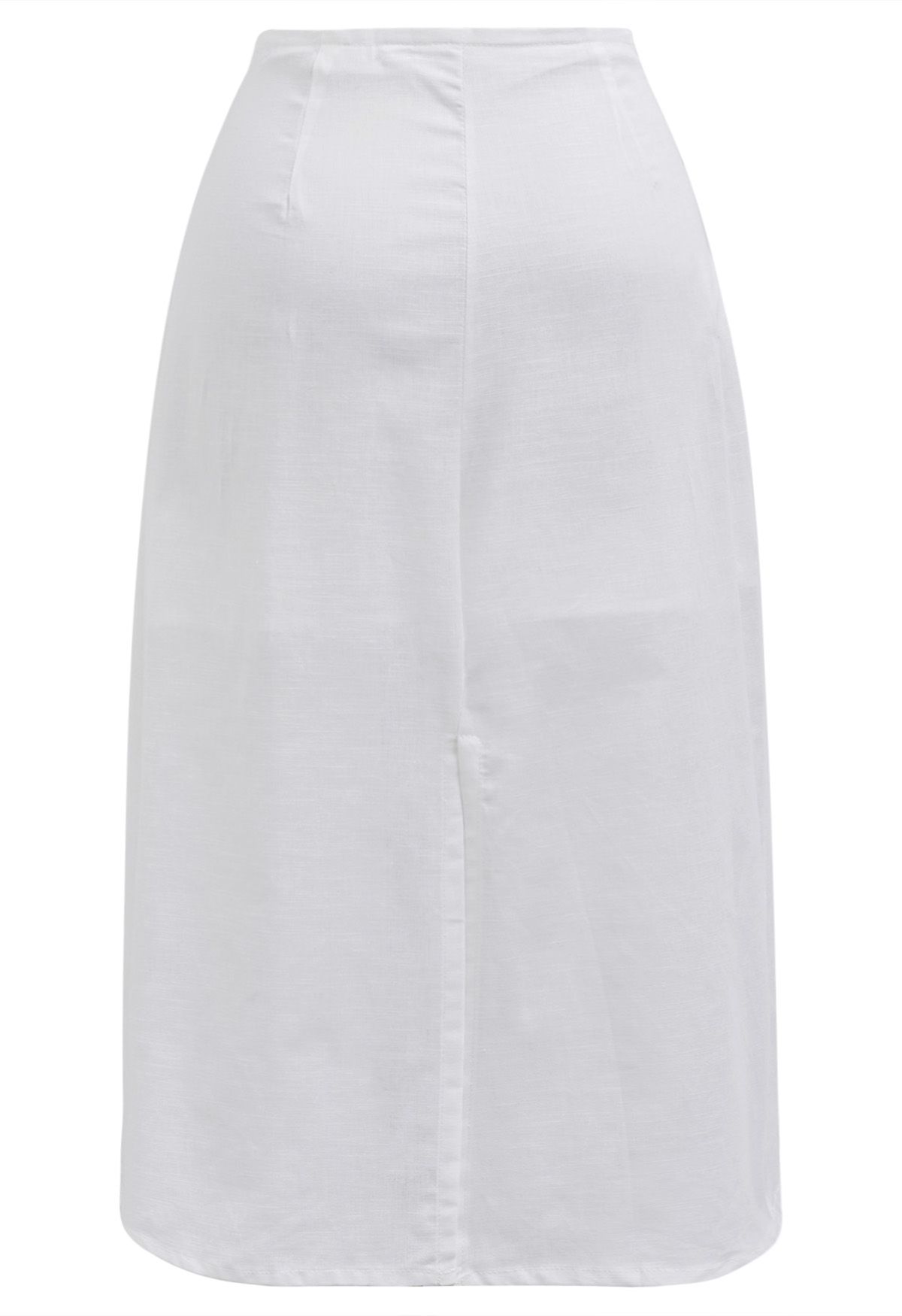 Buttoned Tie-Waist Split Flap Midi Skirt in White