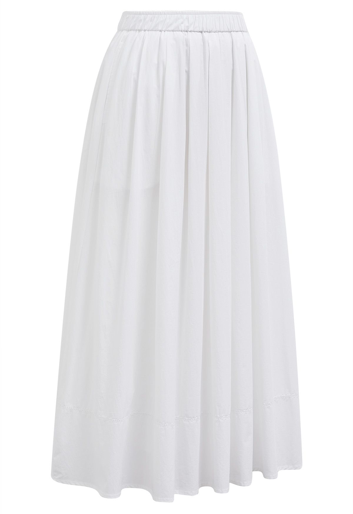 Inseam Pockets Cotton Flare Midi Skirt in White