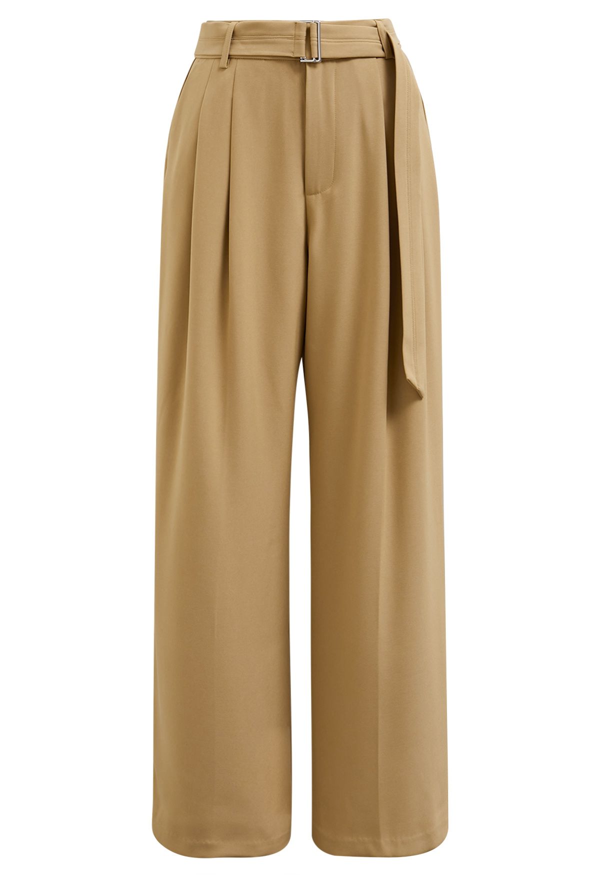 Belted Side Pocket Pleated Pants in Camel