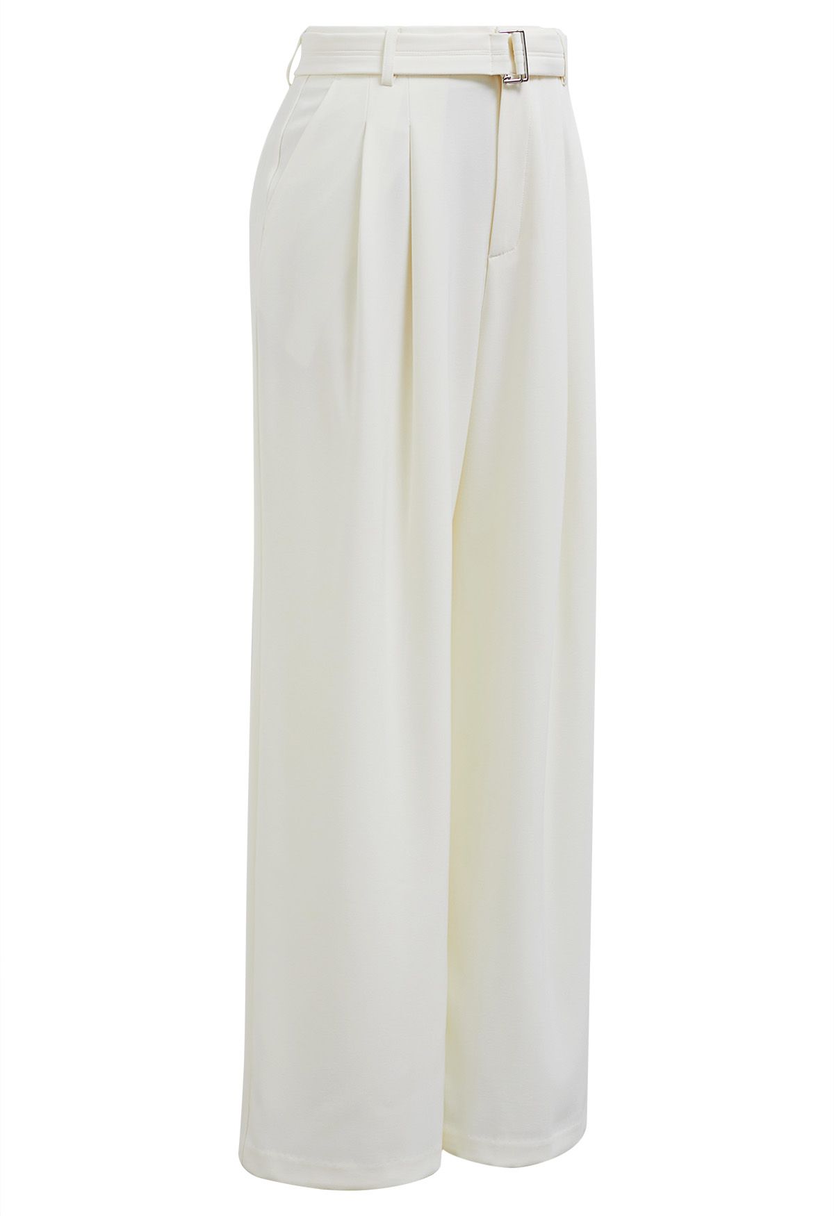 Belted Side Pocket Pleated Pants in Ivory