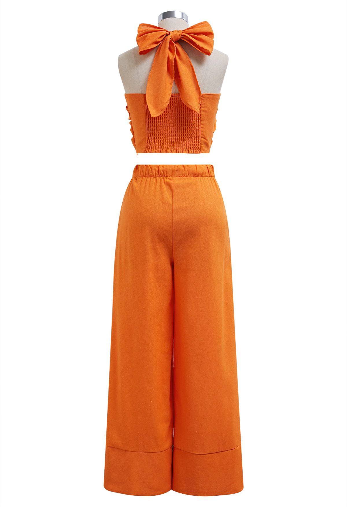 Criss-Cross Halter Pleat Crop Top in Orange