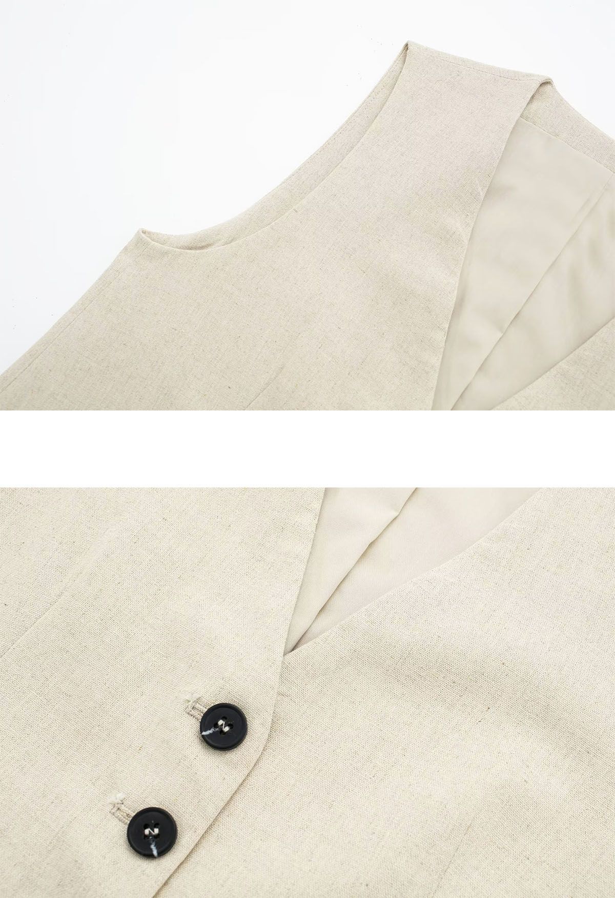 V-Neck Buttoned Down Linen-Blend Vest in Linen