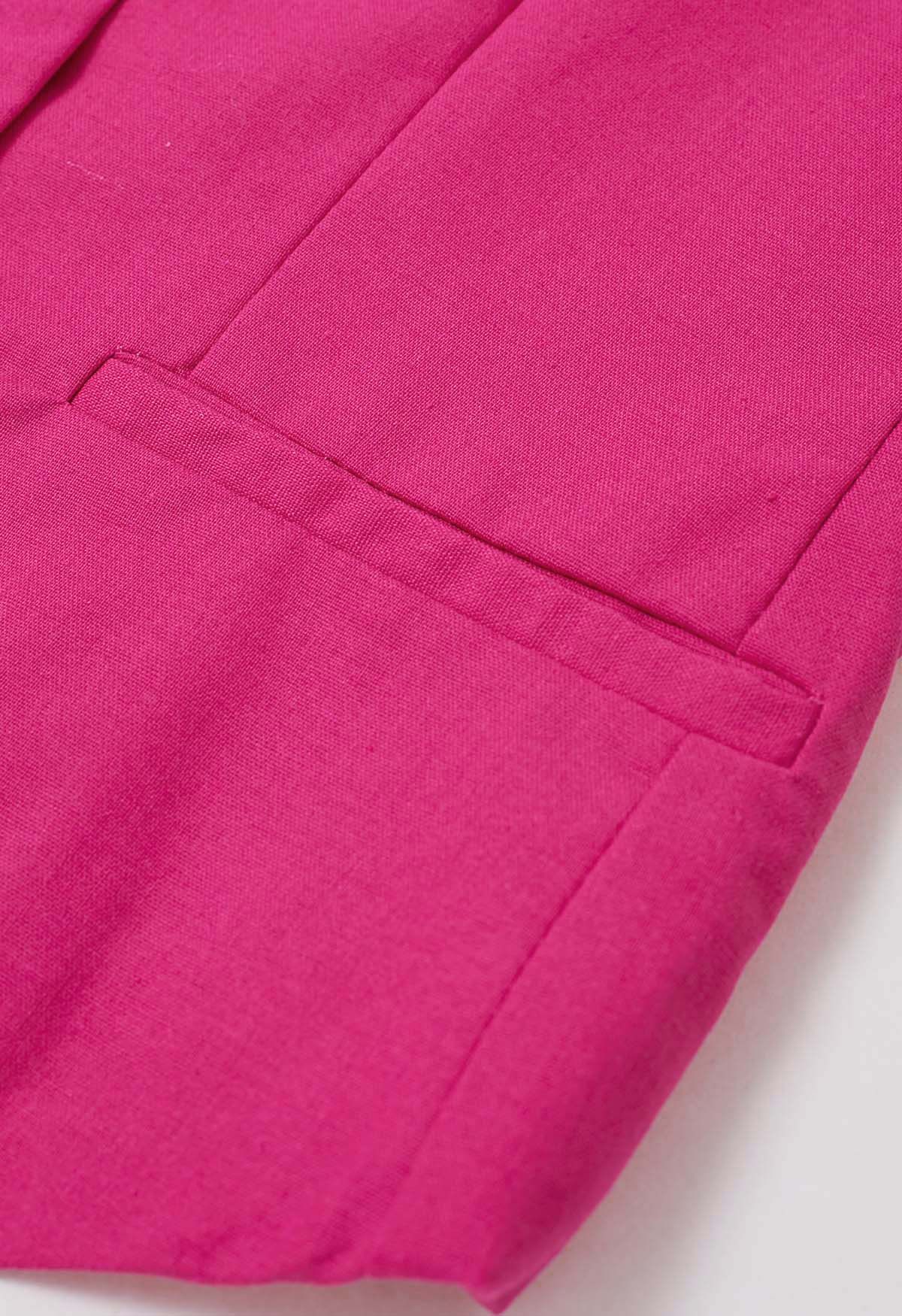 V-Neck Buttoned Down Linen-Blend Vest in Hot Pink