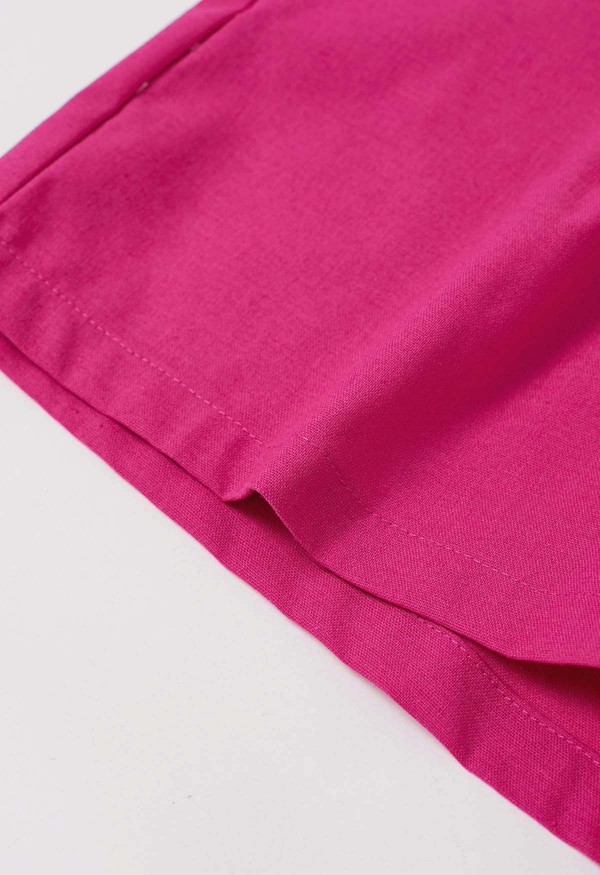 Side Pocket Pleated Linen-Blend Shorts in Hot Pink