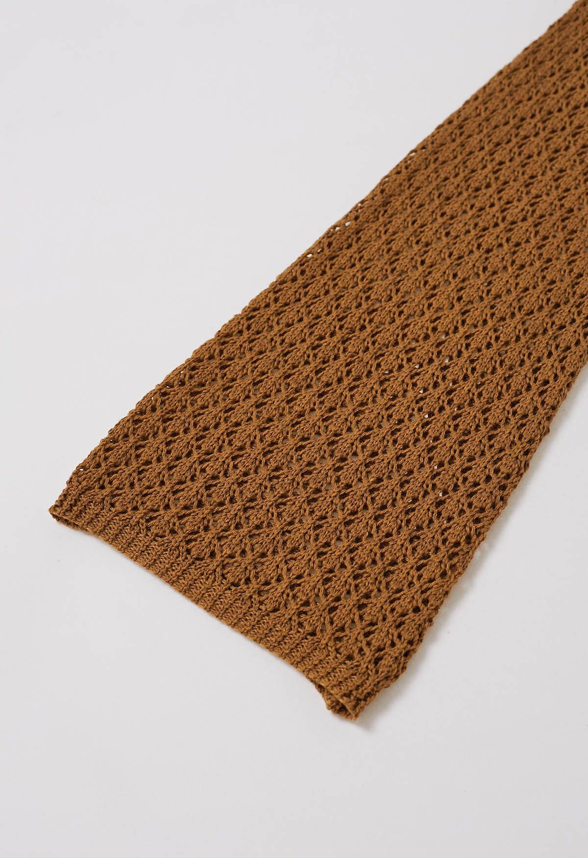 Open Back Bead Decor Crochet Cover-Up in Caramel